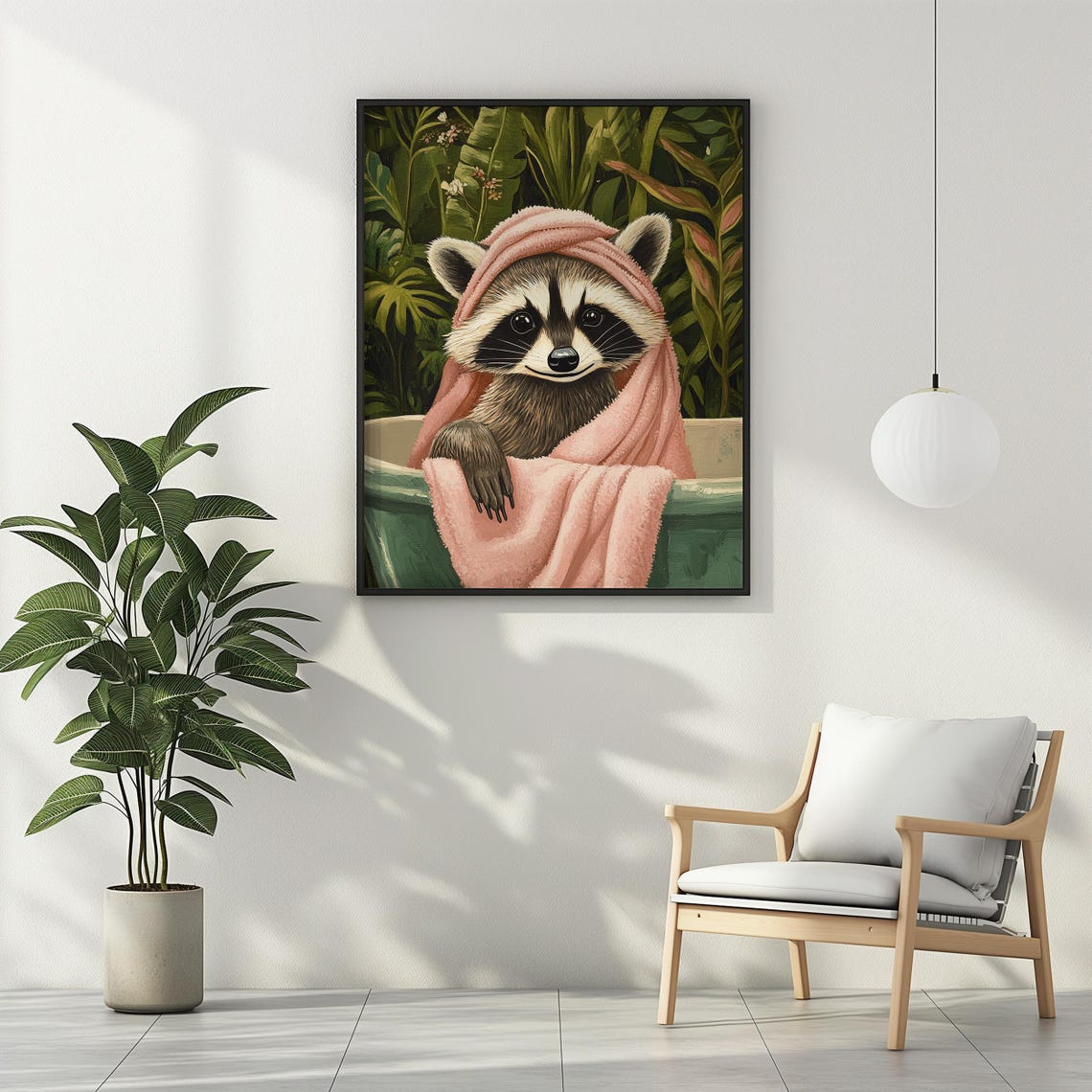 Cute Raccoon in a Pink Towel Turban in a Bathtub Bathroom Wall Poster - Image 2