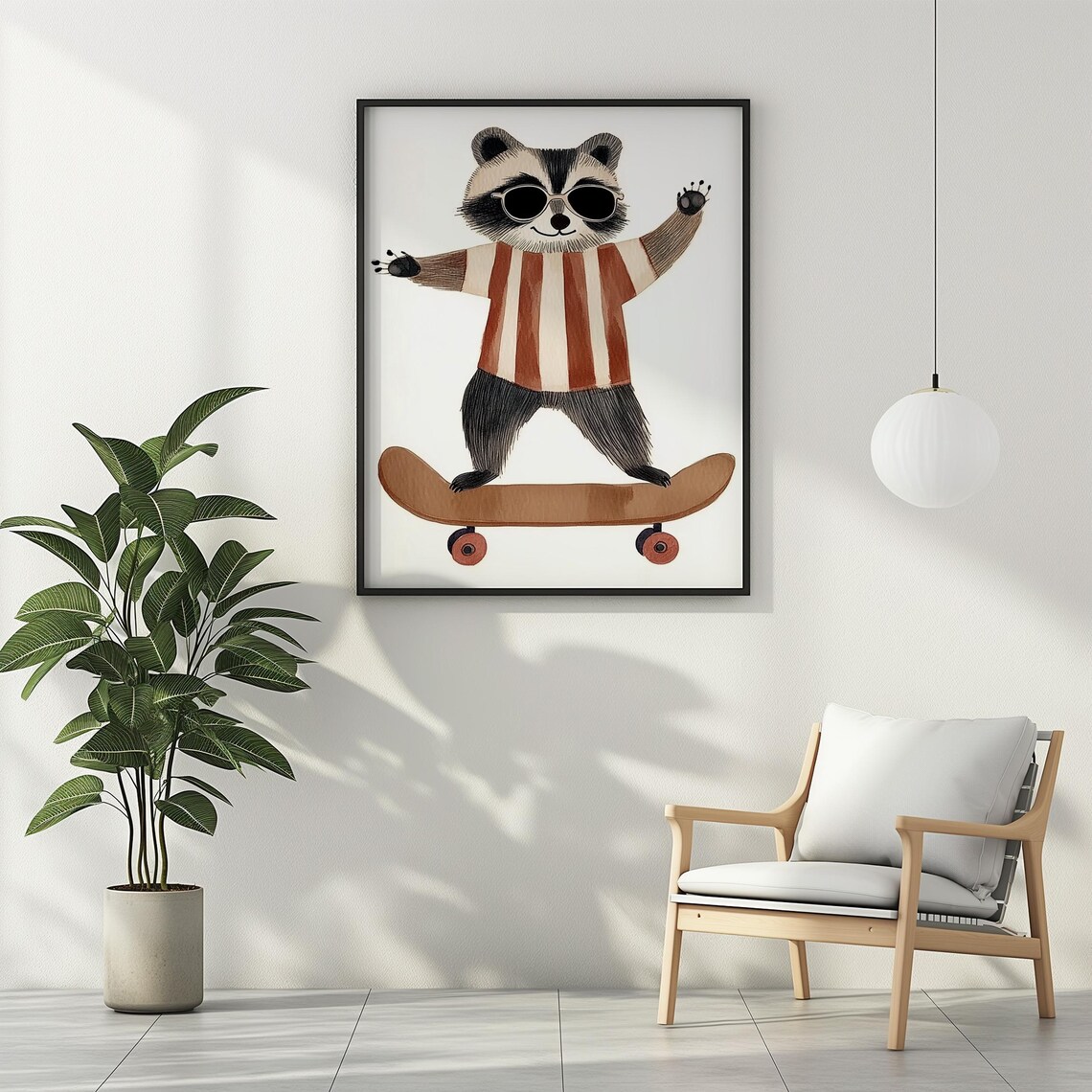Raccoon Wearing Sunglasses Riding Skateboard Watercolor Kids Room Poster - Image 2