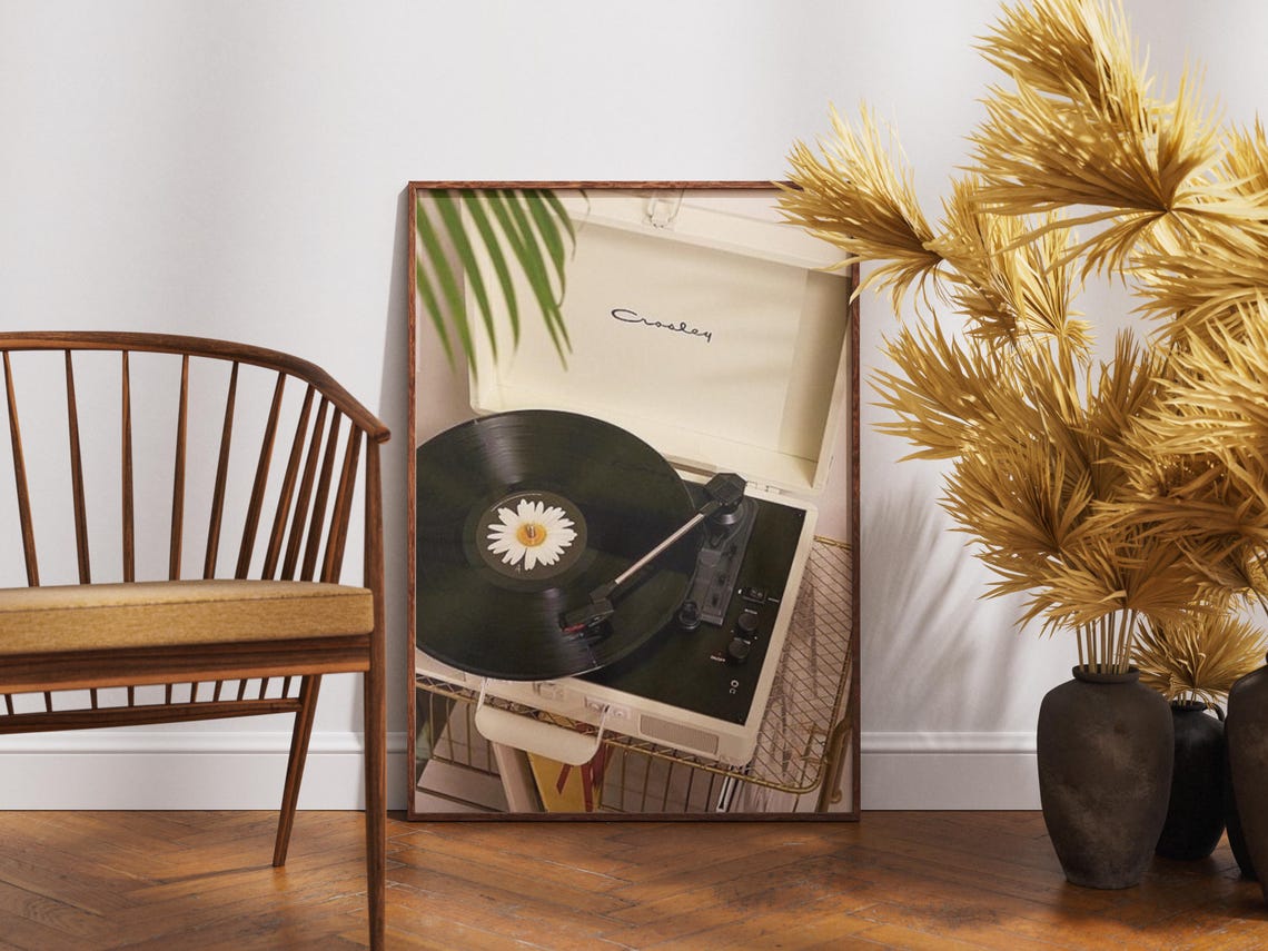 Vintage Crosley Record Player Daisy Label Vinyl Music Poster