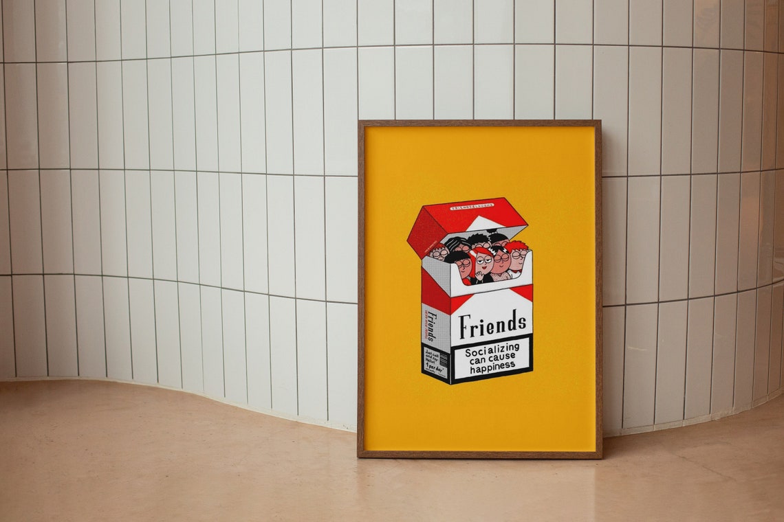 Friends Socializing Can Cause Happiness Cigarette Pack Parody Poster