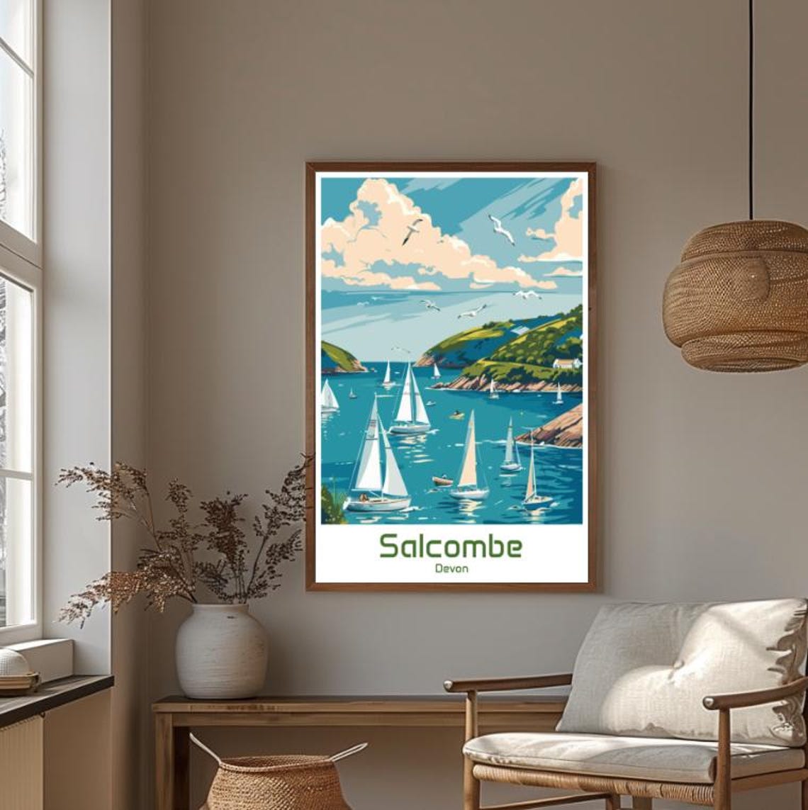 Salcombe Devon Estuary Sailboats and Seagulls Summer Day Travel Poster - Image 4