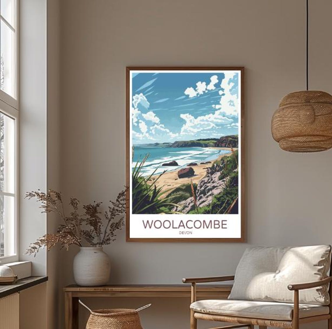 Woolacombe Devon Coastal Sandy Beach Waves Cliffs Travel Poster - Image 3