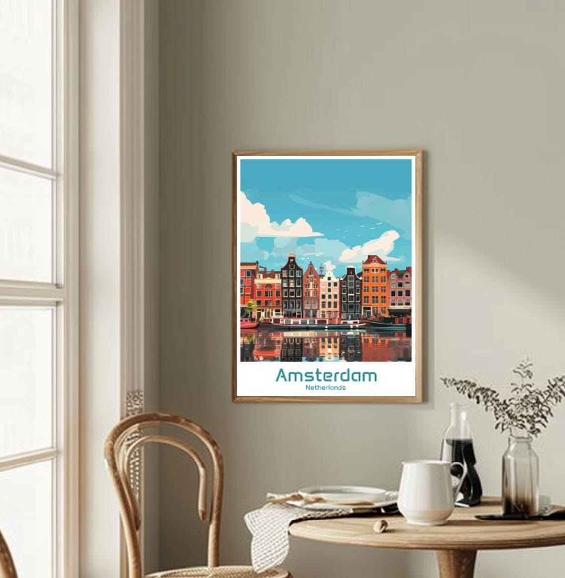 Amsterdam Netherlands Canal Houses Reflection Vintage Travel Poster - Image 2
