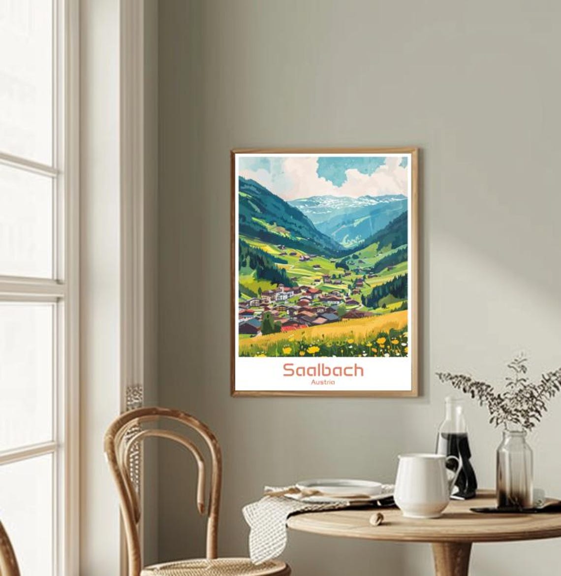 Saalbach Austria Alpine Valley Summer Village Meadow Scene Art Poster - Image 2