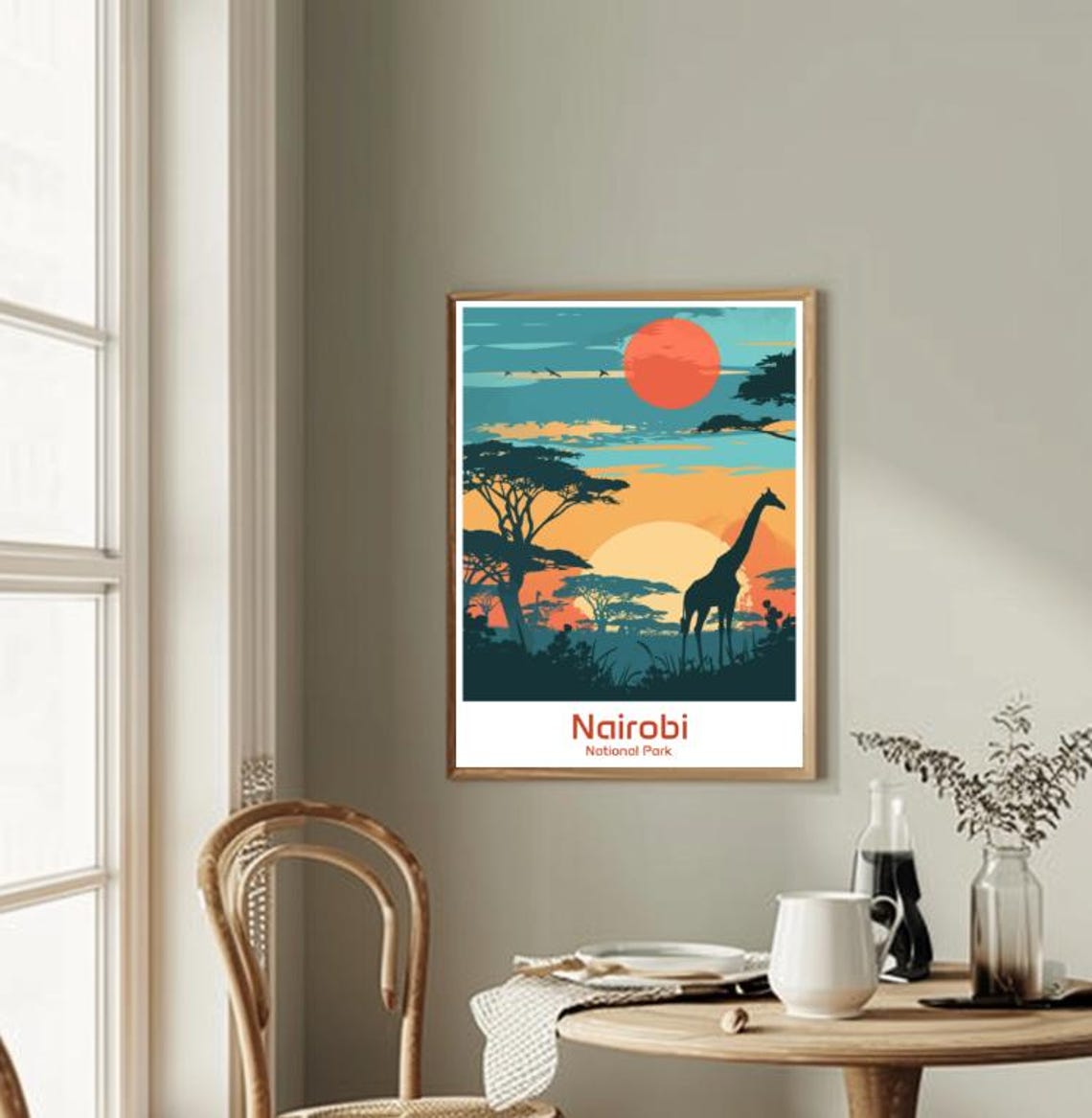 Nairobi National Park Giraffe Sunset Safari Vintage Travel Poster - Image 2