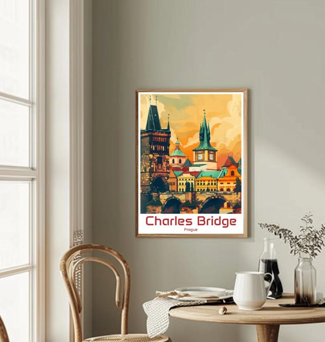 Charles Bridge Prague At Sunset With Gothic Towers Vintage Poster - Image 2