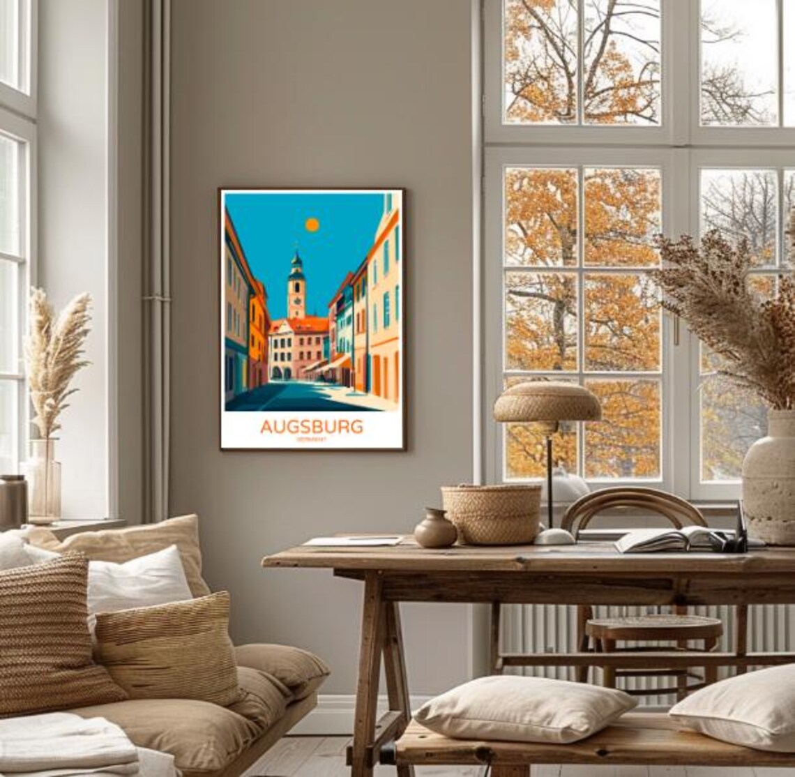 Augsburg Germany Historic Old Town Clock Tower Street Travel Poster - Image 4