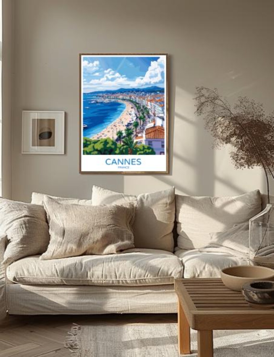 Cannes France Travel Poster Curved Beach Harbor And Palm Trees View - Image 3