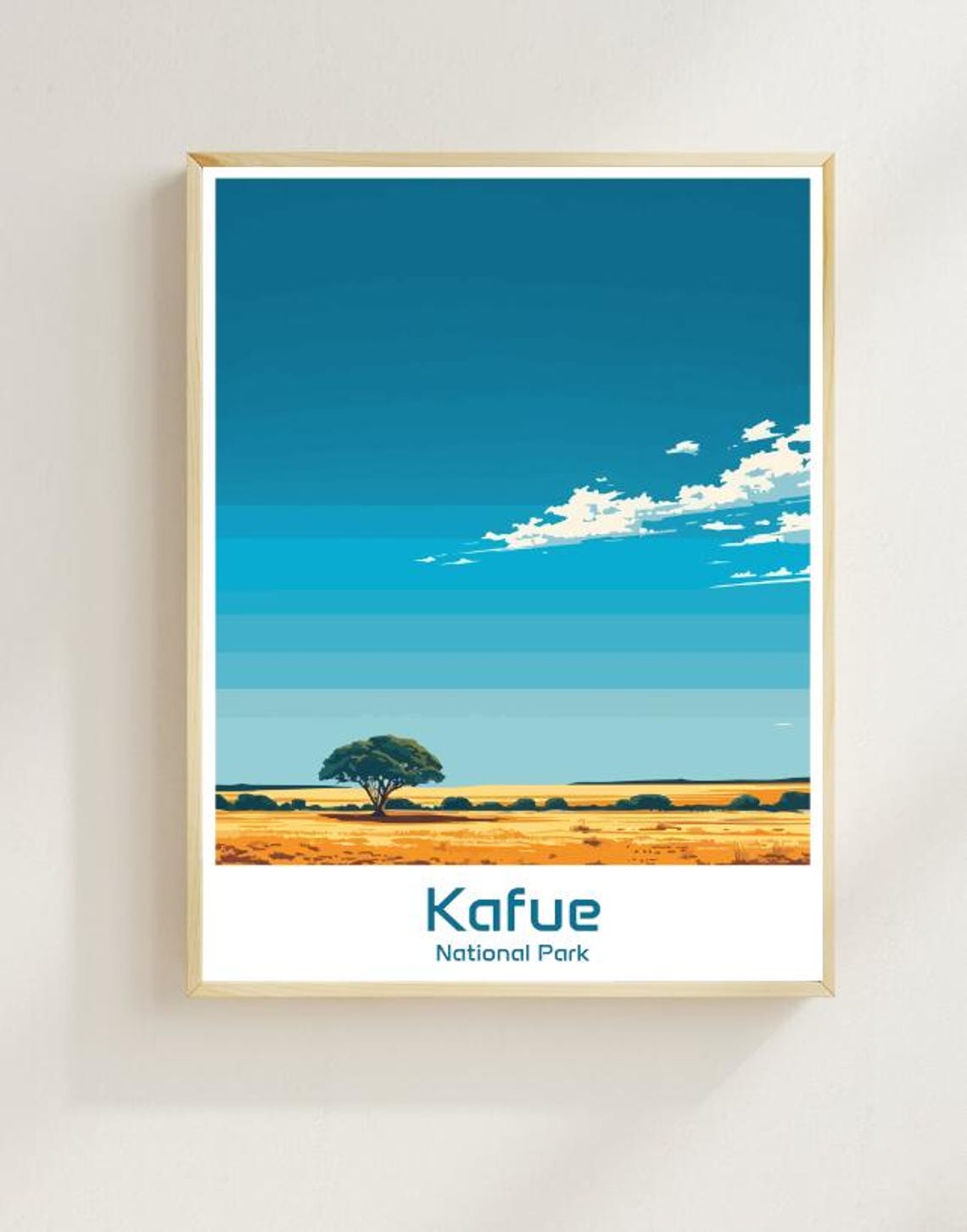 Kafue National Park Travel Postervintage African Wildlife Wall Art Zambia Landscape Print Scenic Nature Decor Travel Gift For Safari Lovers