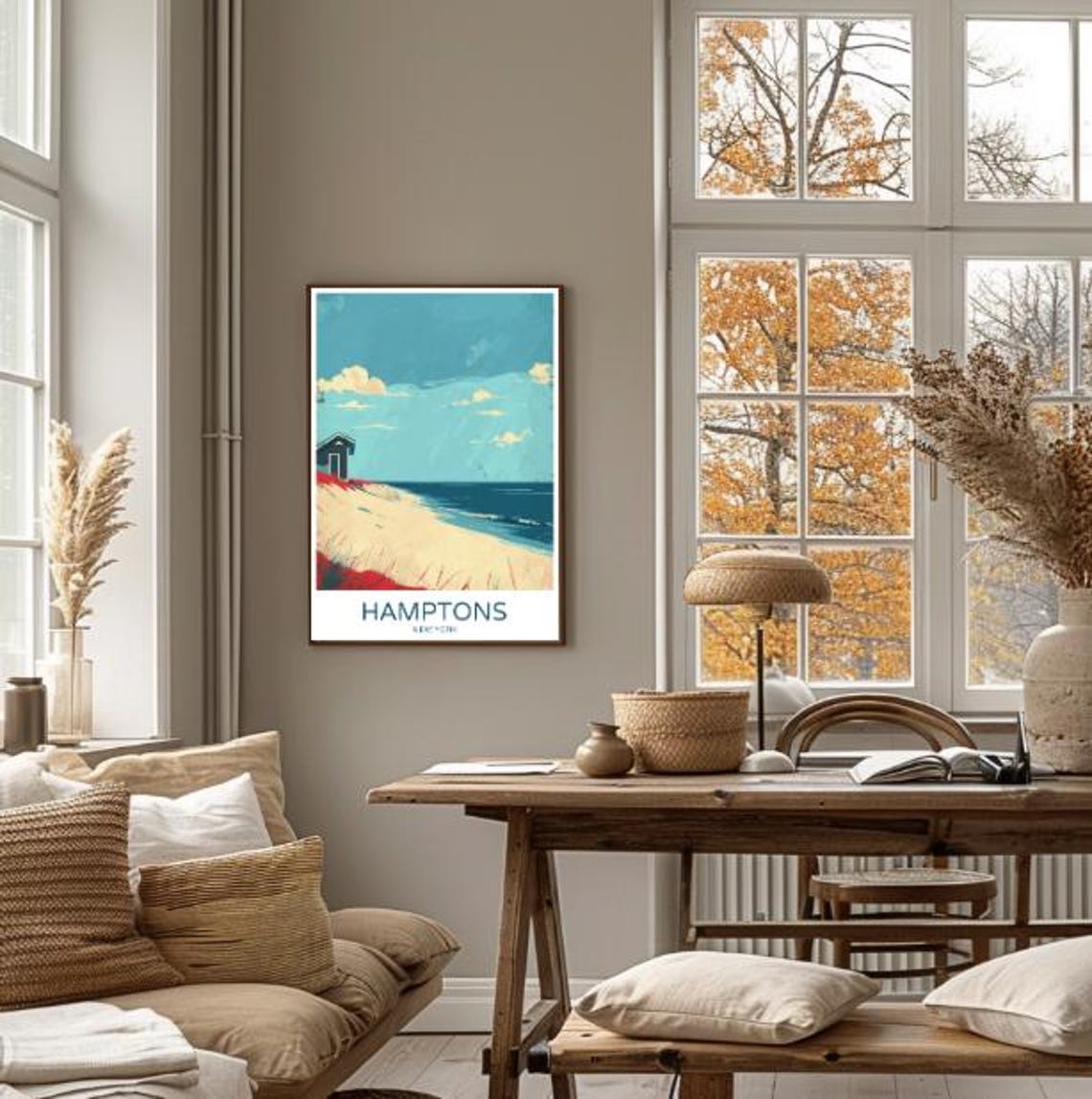 Hamptons New York Beach Dune Hut and Red Grass Travel Poster - Image 4