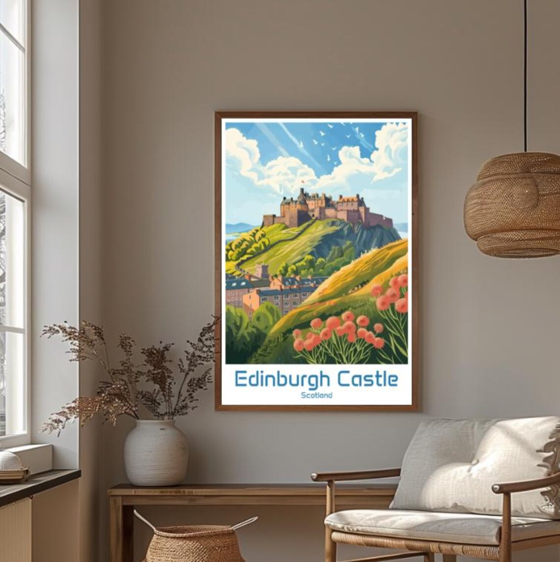 Edinburgh Castle Scotland Royal Hilltop Flowers Vintage Travel Poster - Image 4
