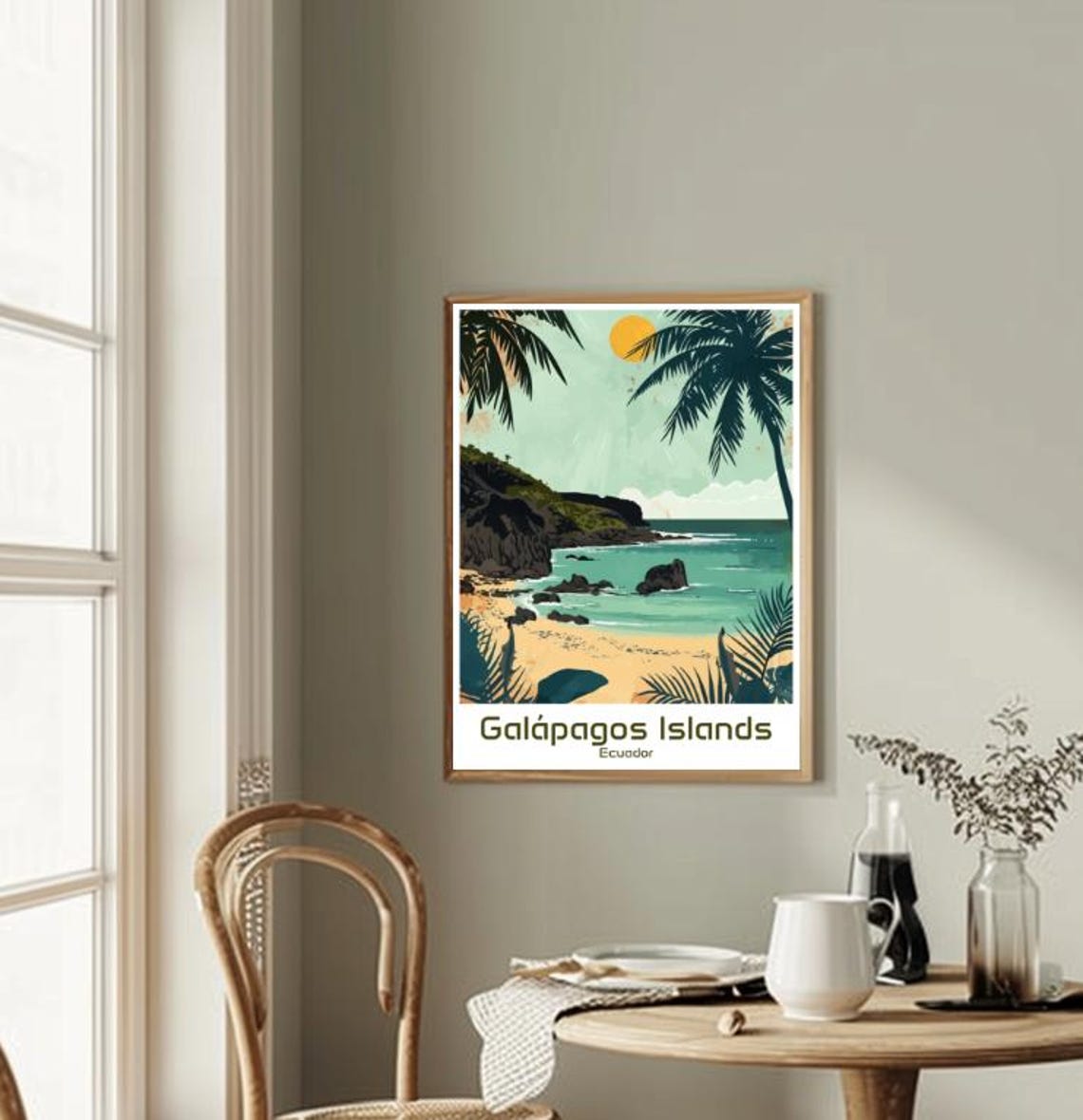 Galapagos Islands Ecuador Beach Palm Trees Sunset Travel Poster - Image 2