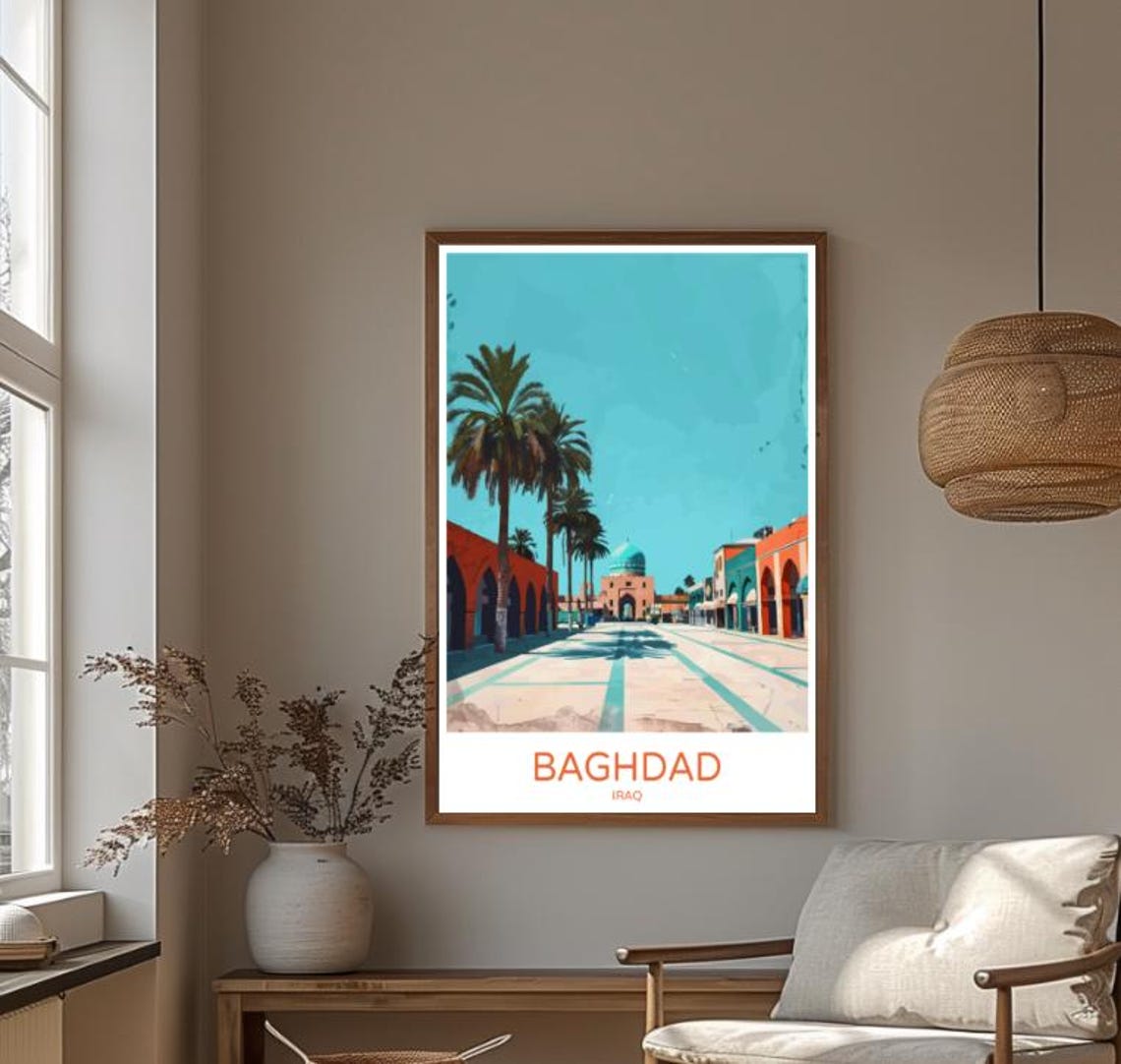 Baghdad Iraq Plaza With Palms And Domed Mosque Travel Poster - Image 4