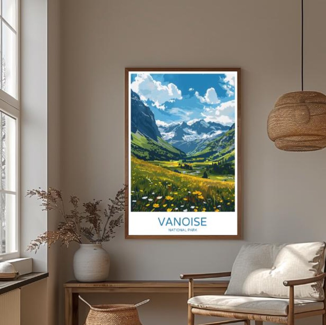 Vanoise National Park Wildflower Meadow and Glaciers Travel Poster - Image 3
