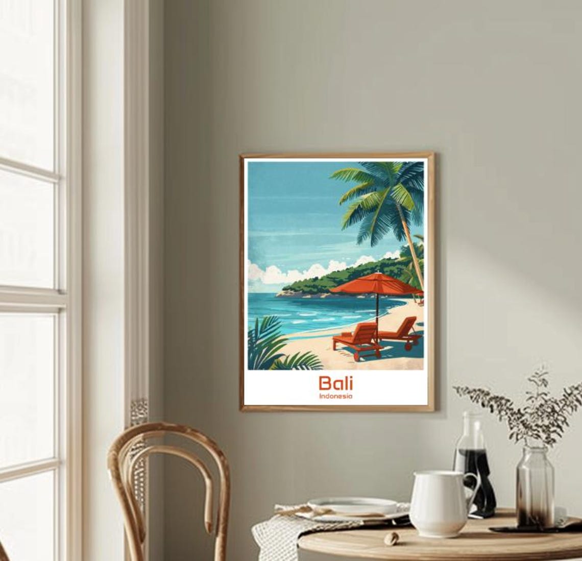 Bali Indonesia Beach Sun Loungers Palm Tree Umbrella Travel Poster - Image 2