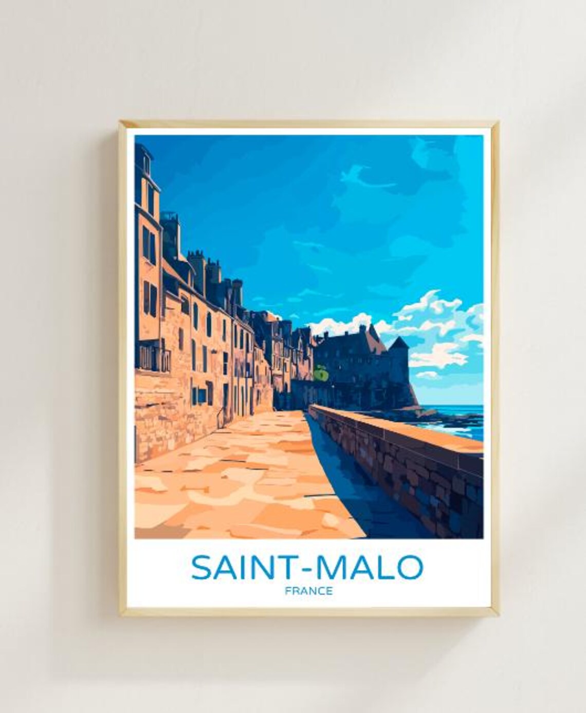 Saint-Malo France Stone Ramparts Seaside Street Blue Sky Travel Poster