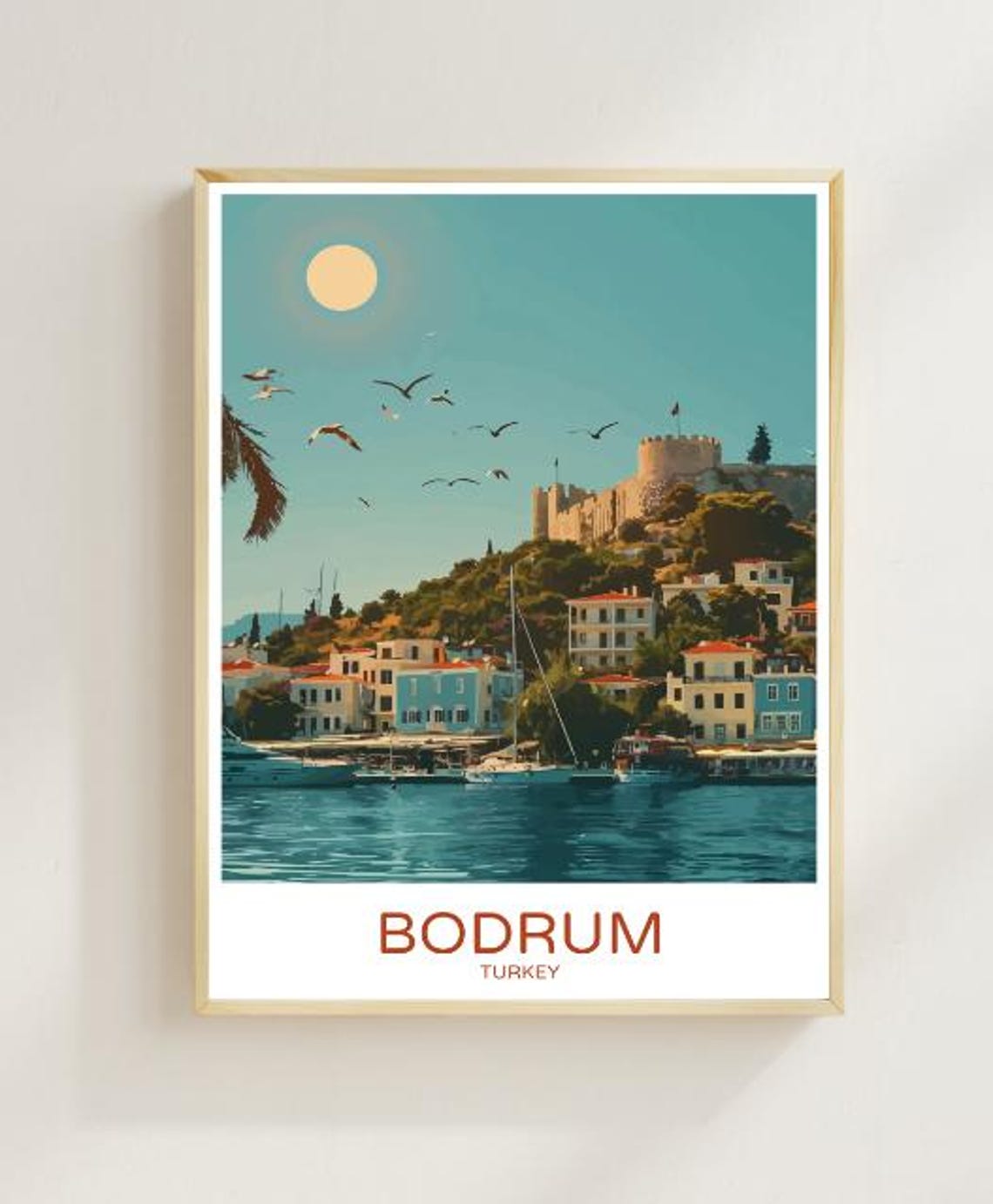 Bodrum Turkey Castle Harbor Sun Seabirds Aegean Coast Art Poster