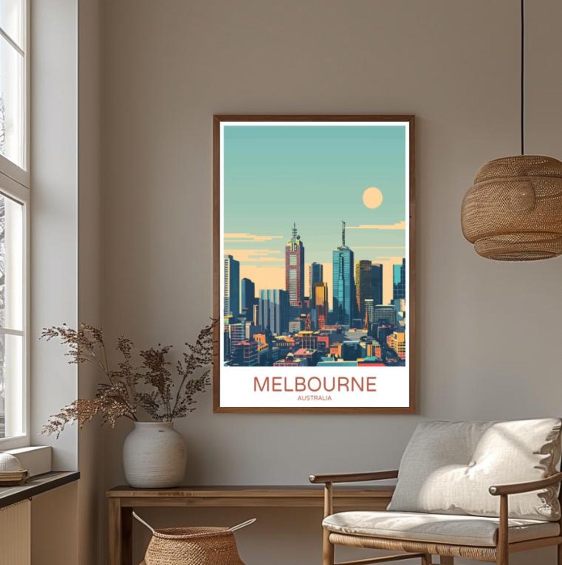 Melbourne City Skyline at Retro Sunset Australia Travel Poster - Image 4