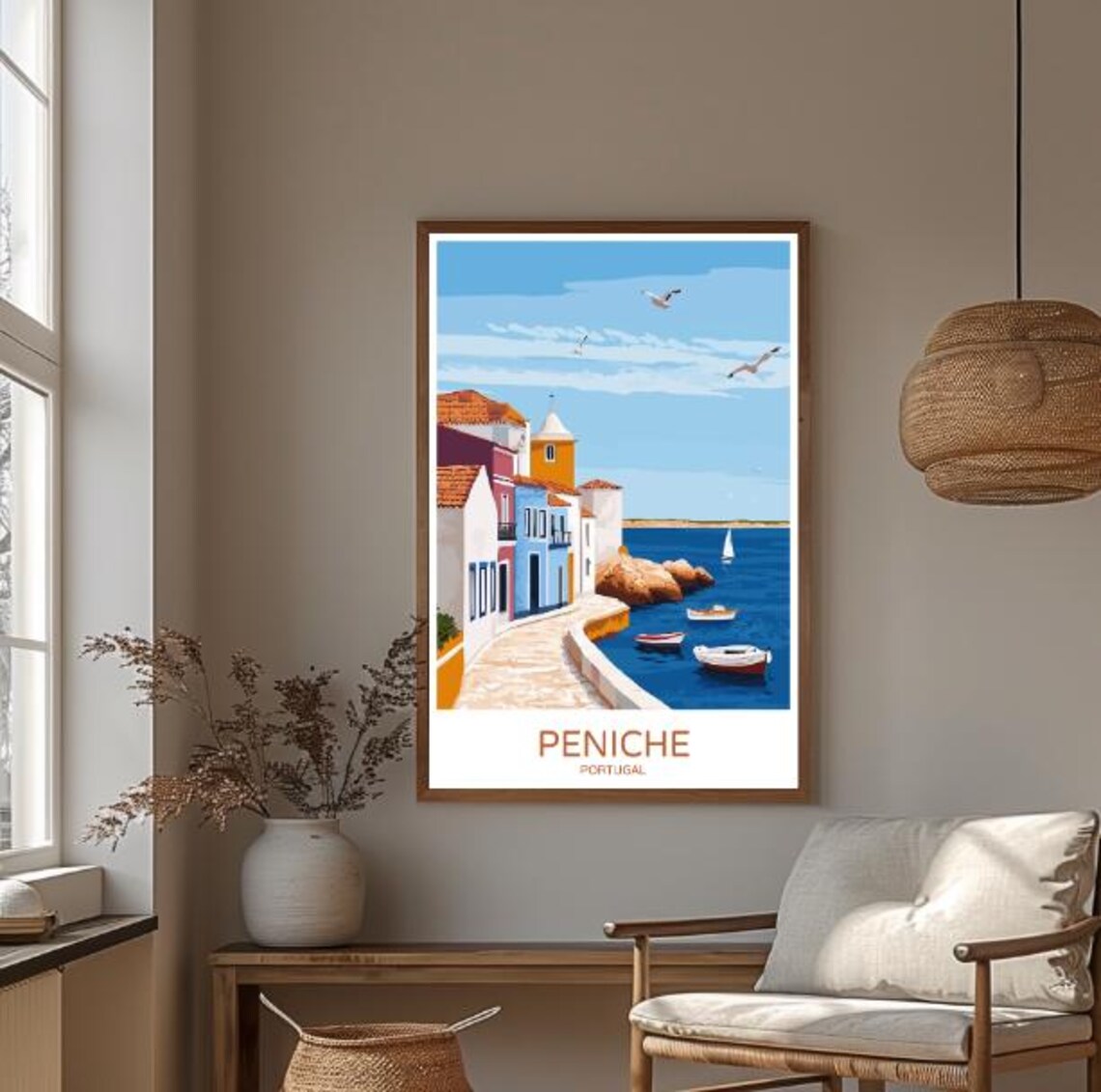 Peniche Portugal Colorful Harbor Houses Boats Seaside Town Poster - Image 3