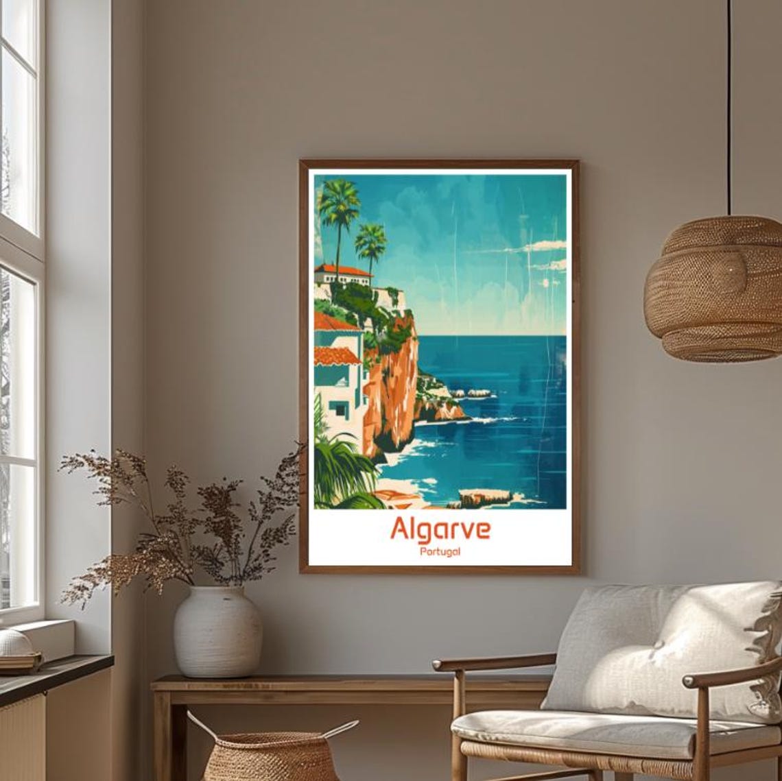 Algarve Portugal Dramatic Cliffs Palm Trees Ocean Cove Travel Poster - Image 4