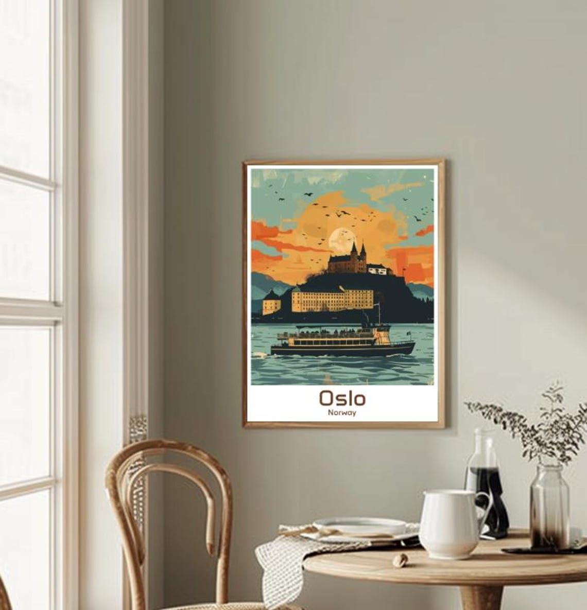 Oslo Norway Akershus Fortress Sunset Harbor Ferry Glow Poster - Image 2