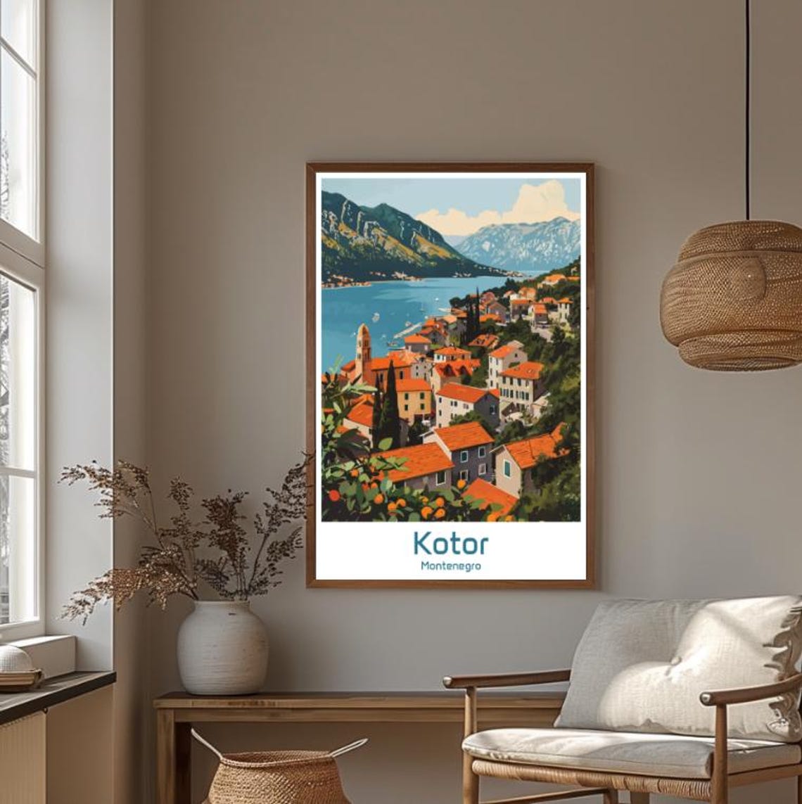 Scenic Kotor Montenegro Old Town Bay Harbor Mountain View Poster - Image 4