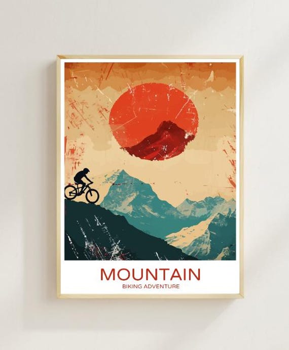 Mountain Biking Adventure Poster Cyclist Silhouette At Sunset
