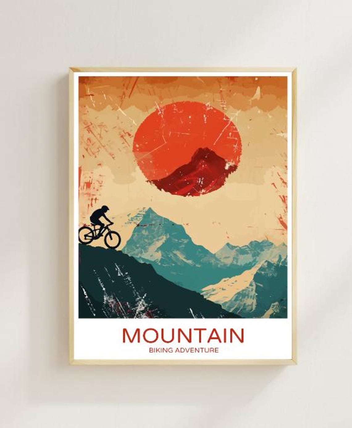 Mountain Biking Adventure Poster Cyclist Silhouette At Sunset