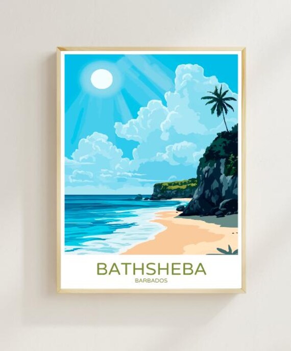 Bathsheba Barbados Sunny Cliff Beach Palm Caribbean Art Poster
