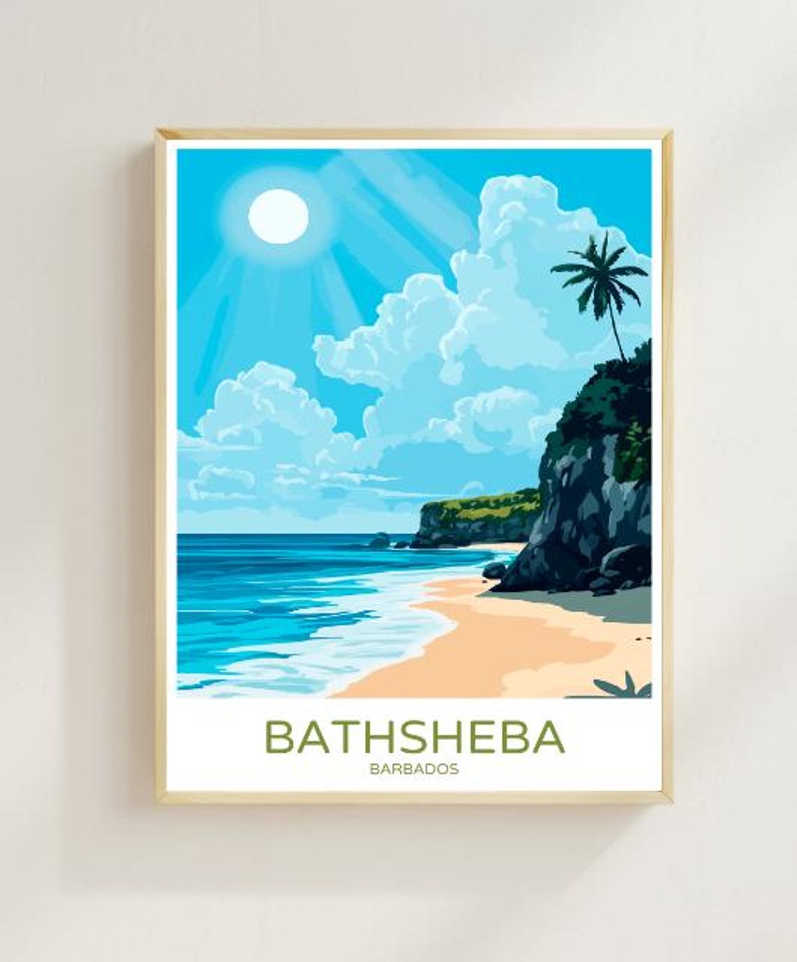 Bathsheba Barbados Sunny Cliff Beach Palm Caribbean Art Poster