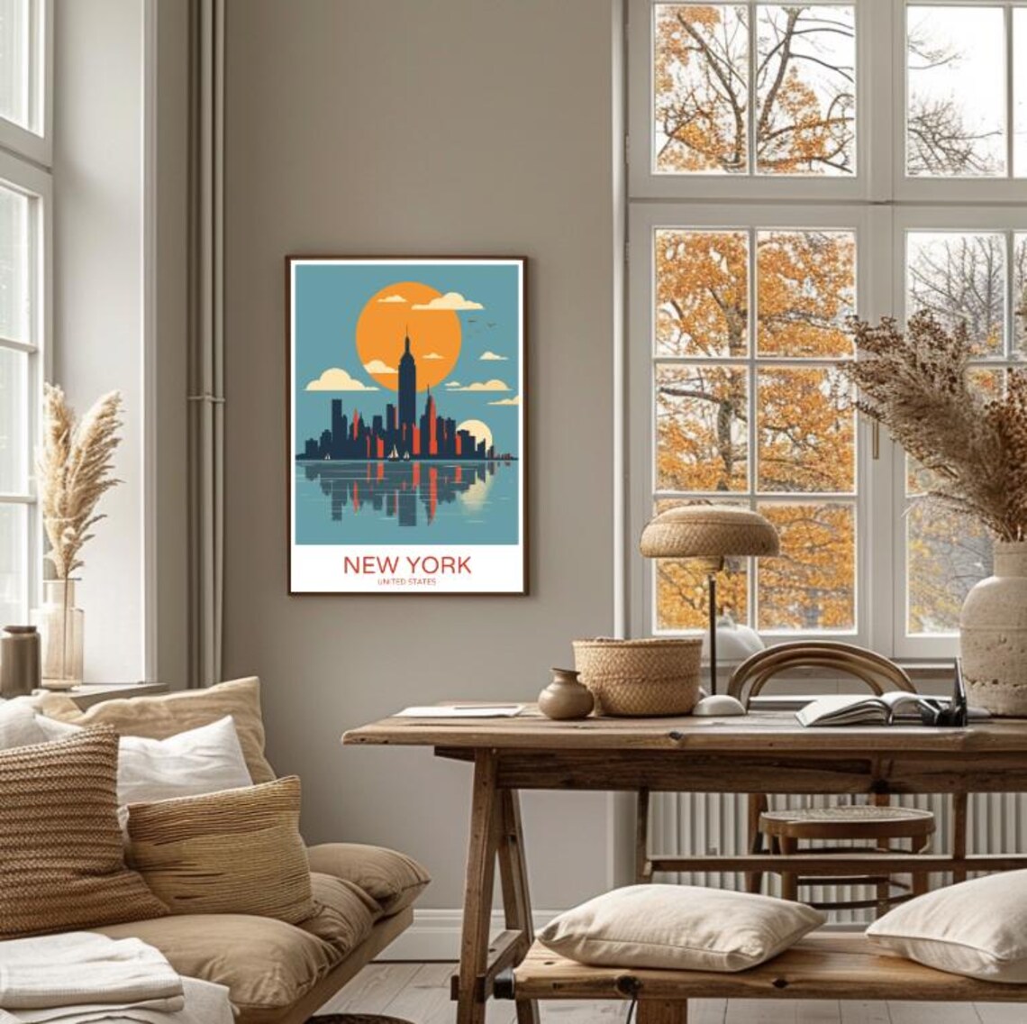 New York United States Sunset Manhattan Skyline Retro Travel Poster - Image 4