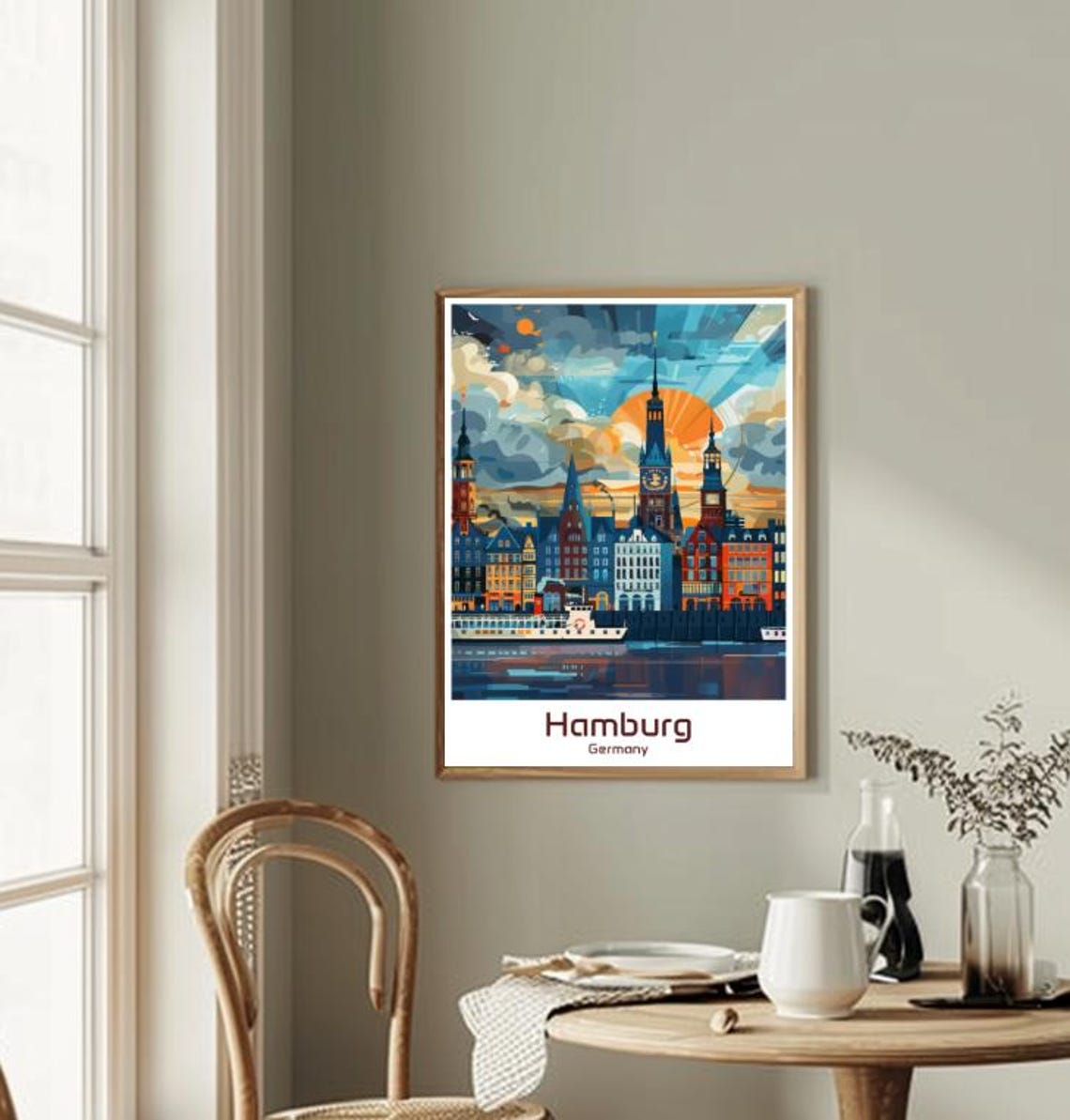Hamburg Germany Harbor Skyline Dusk Clock Towers Ferry Poster - Image 2