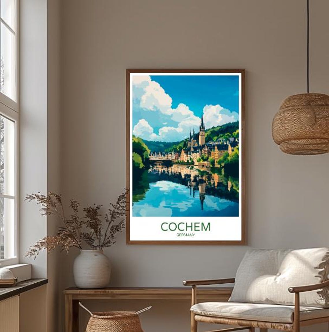 Cochem Germany Travel Poster Riverside Town And Castle Reflection View - Image 3