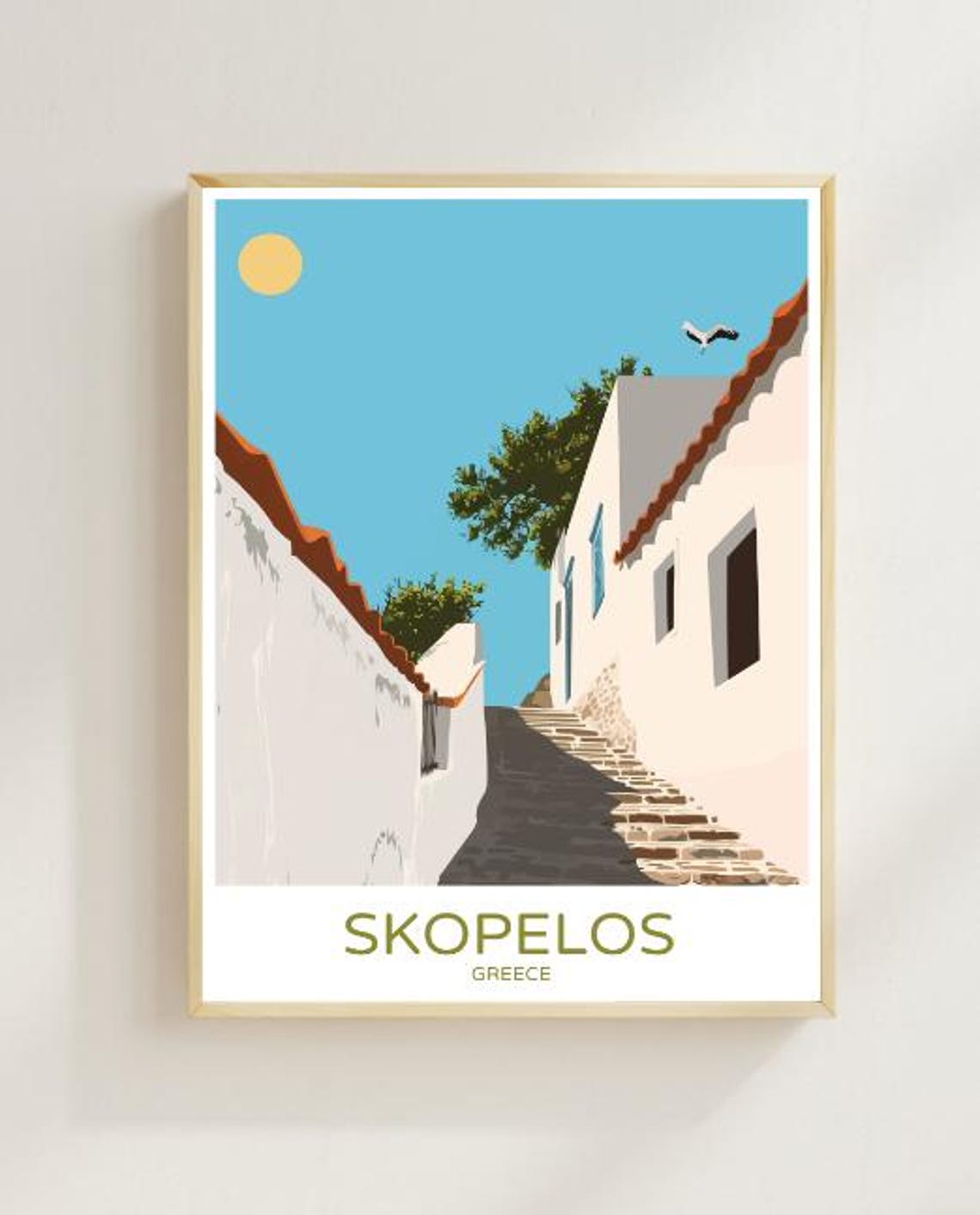 Skopelos Greece Whitewashed Alley Stone Staircase Travel Poster