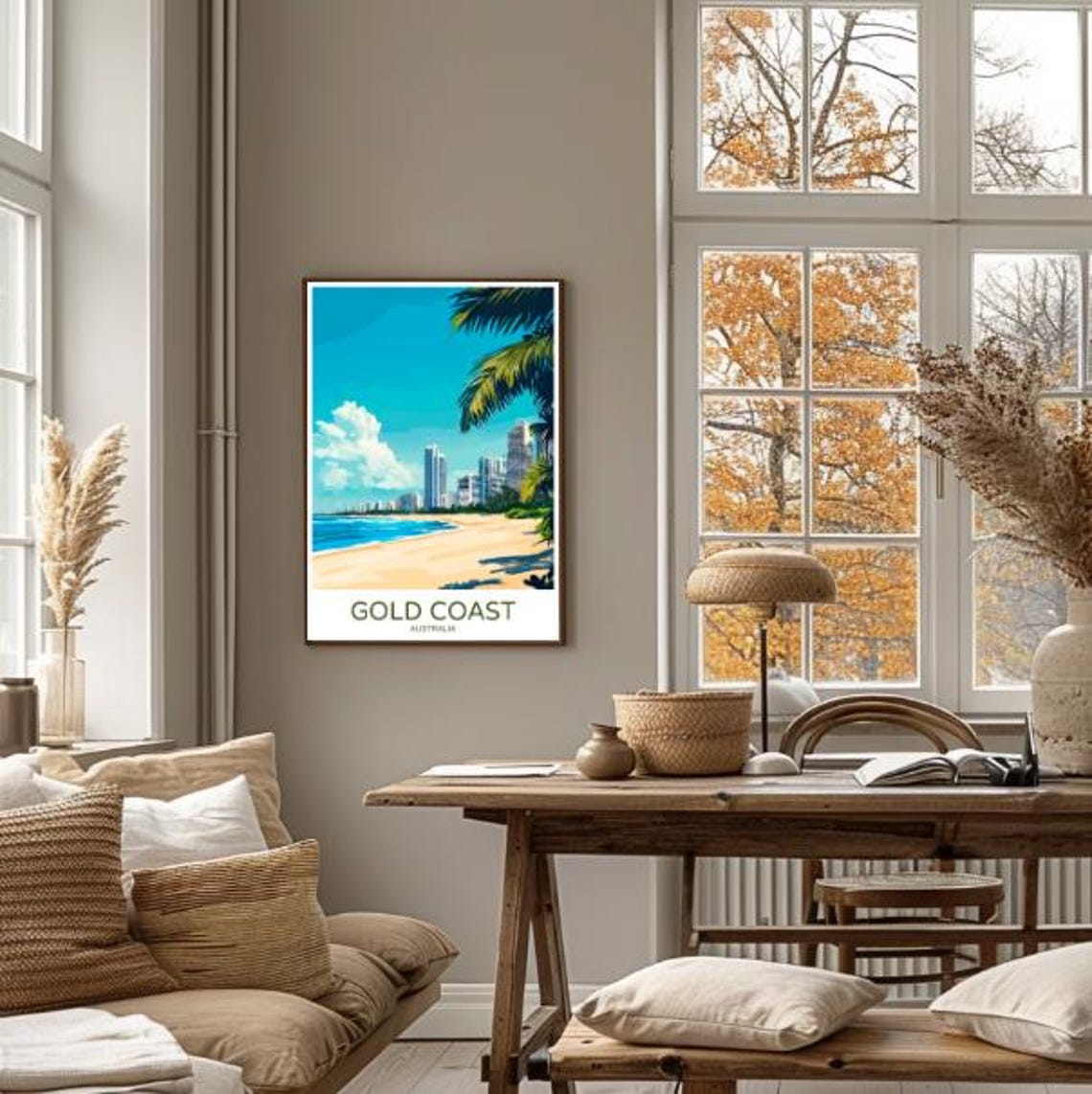Gold Coast Australia Beach Skyline Palm Trees Sandy Shore Poster - Image 4