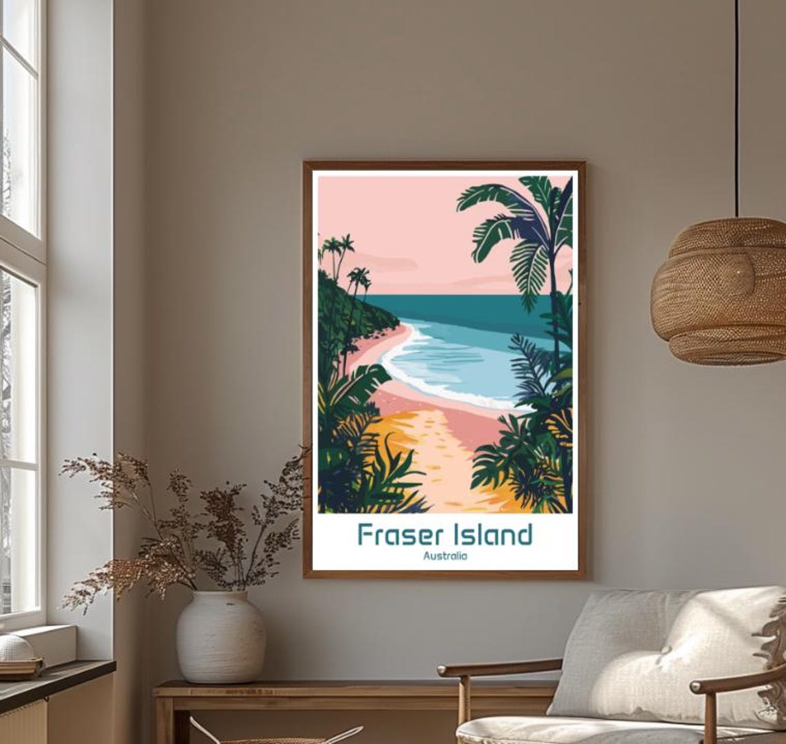 Fraser Island Australia Tropical Sunset Beach Palms and Surf Poster - Image 4