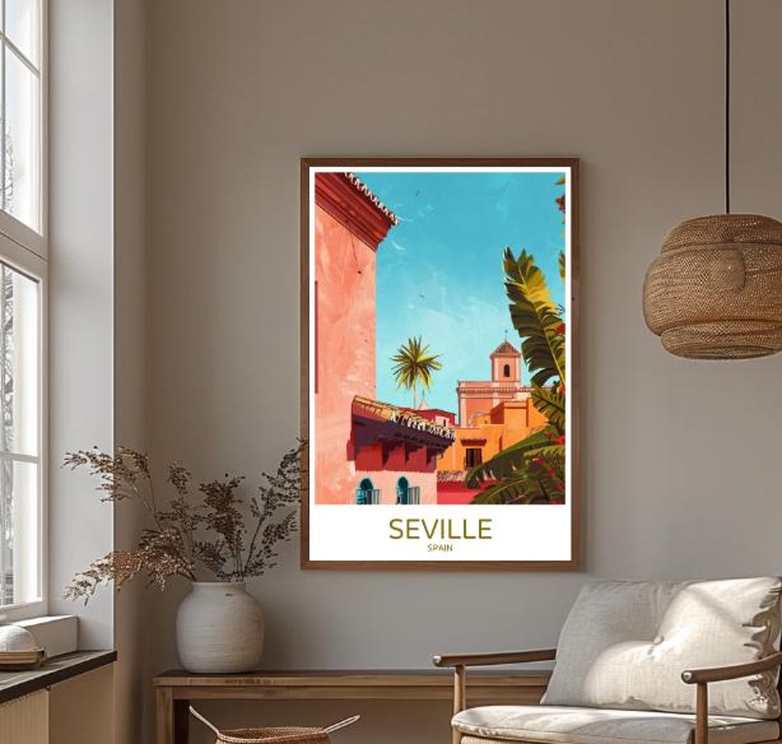 Seville Spain Old Town Courtyard With Palm And Tower Travel Poster - Image 3