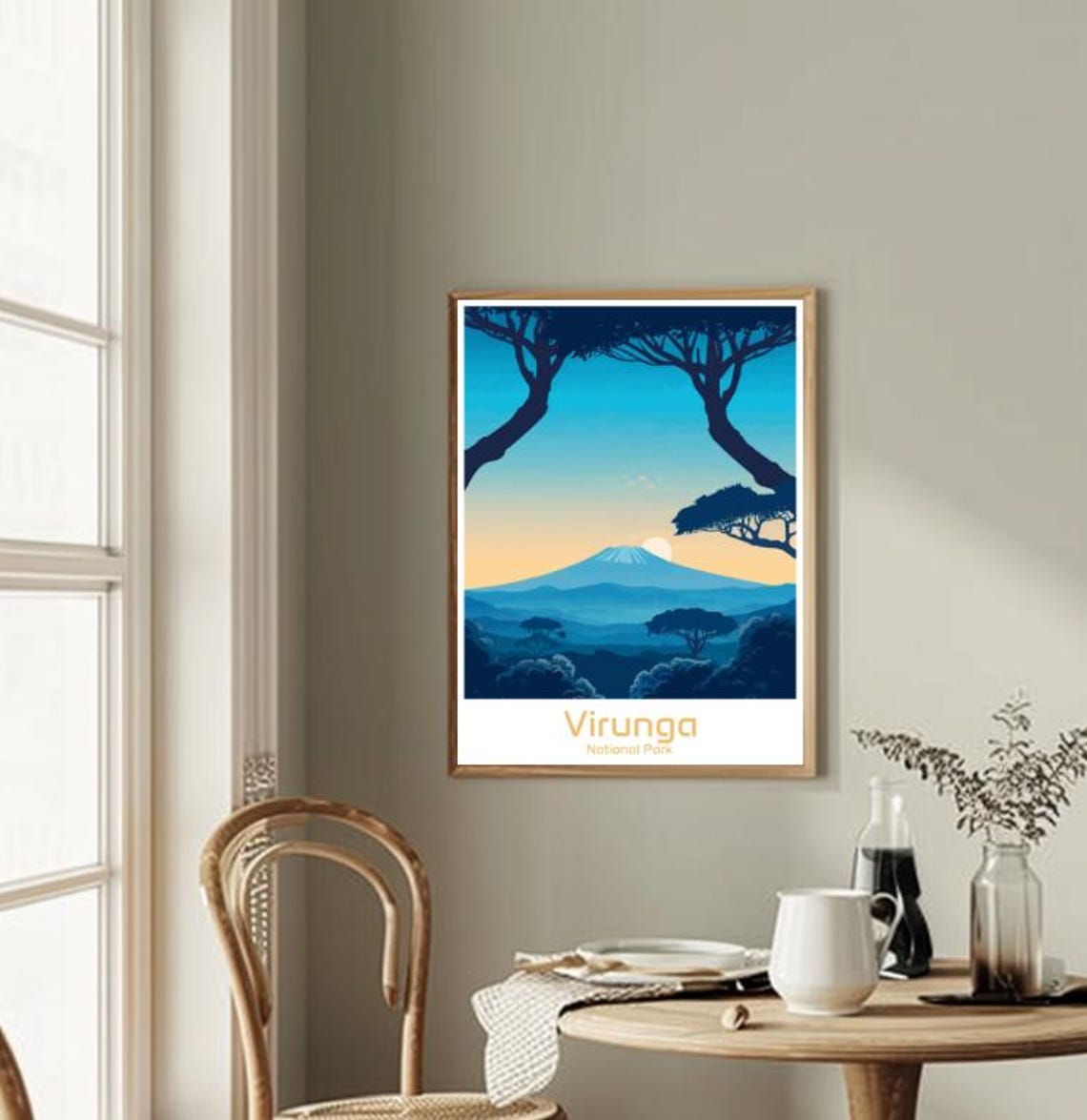 Virunga National Park Volcano Sunset Silhouette Jungle Art Poster - Image 2