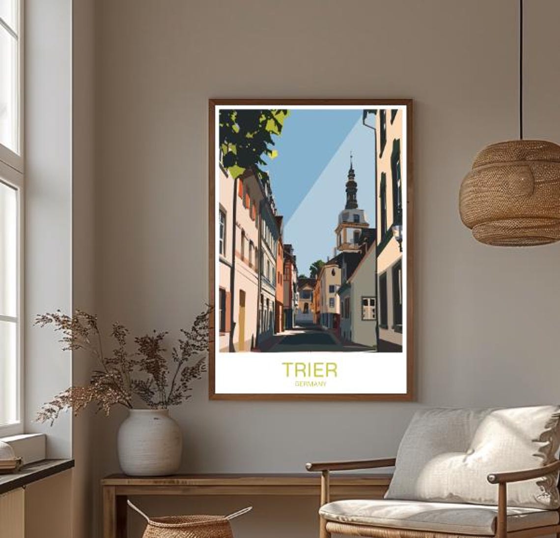 Trier Germany Historic Street with Church Tower Old Town Travel Poster - Image 3