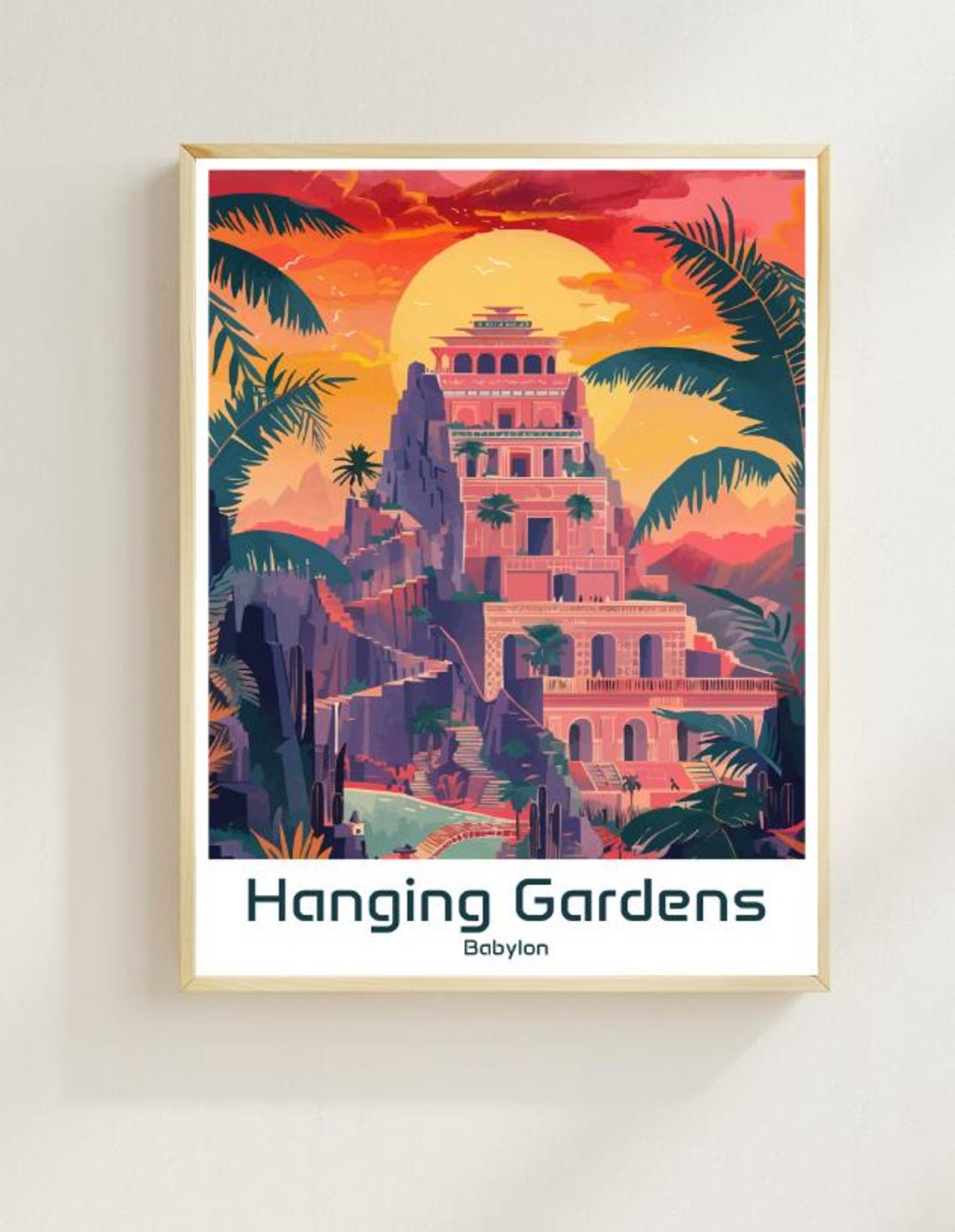 Hanging Gardens Of Babylon Ancient Wonder Sunset Palm Oasis Poster