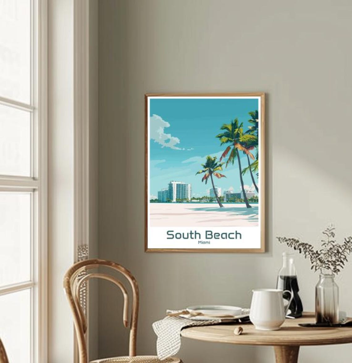 South Beach Miami Palm Trees Oceanfront Vintage Travel Poster - Image 2