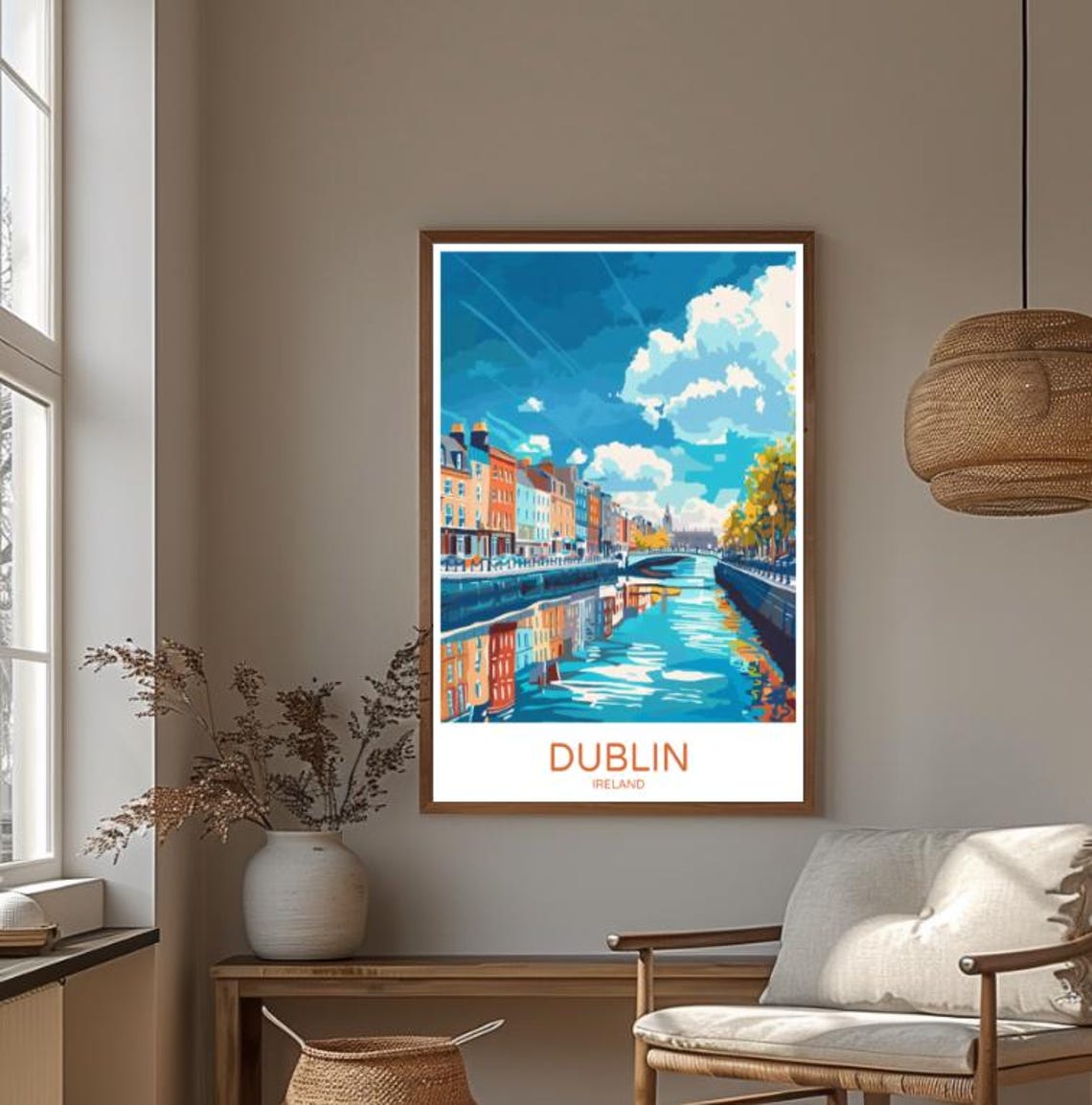 Dublin River Liffey Quays Colorful Illustrated Ireland Travel Poster - Image 3