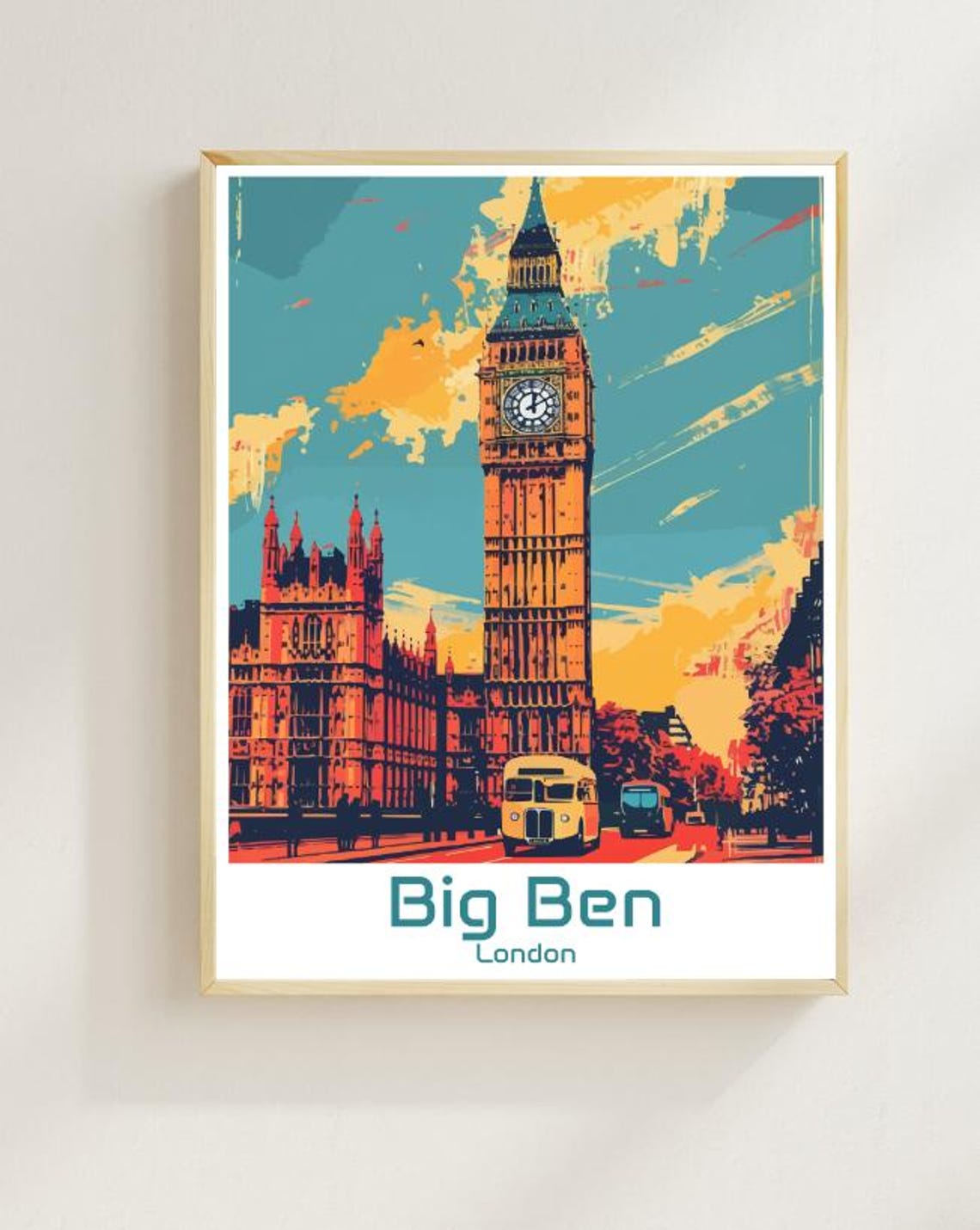 Big Ben London Pop Art Clock Tower Colorful Sunset Travel Poster