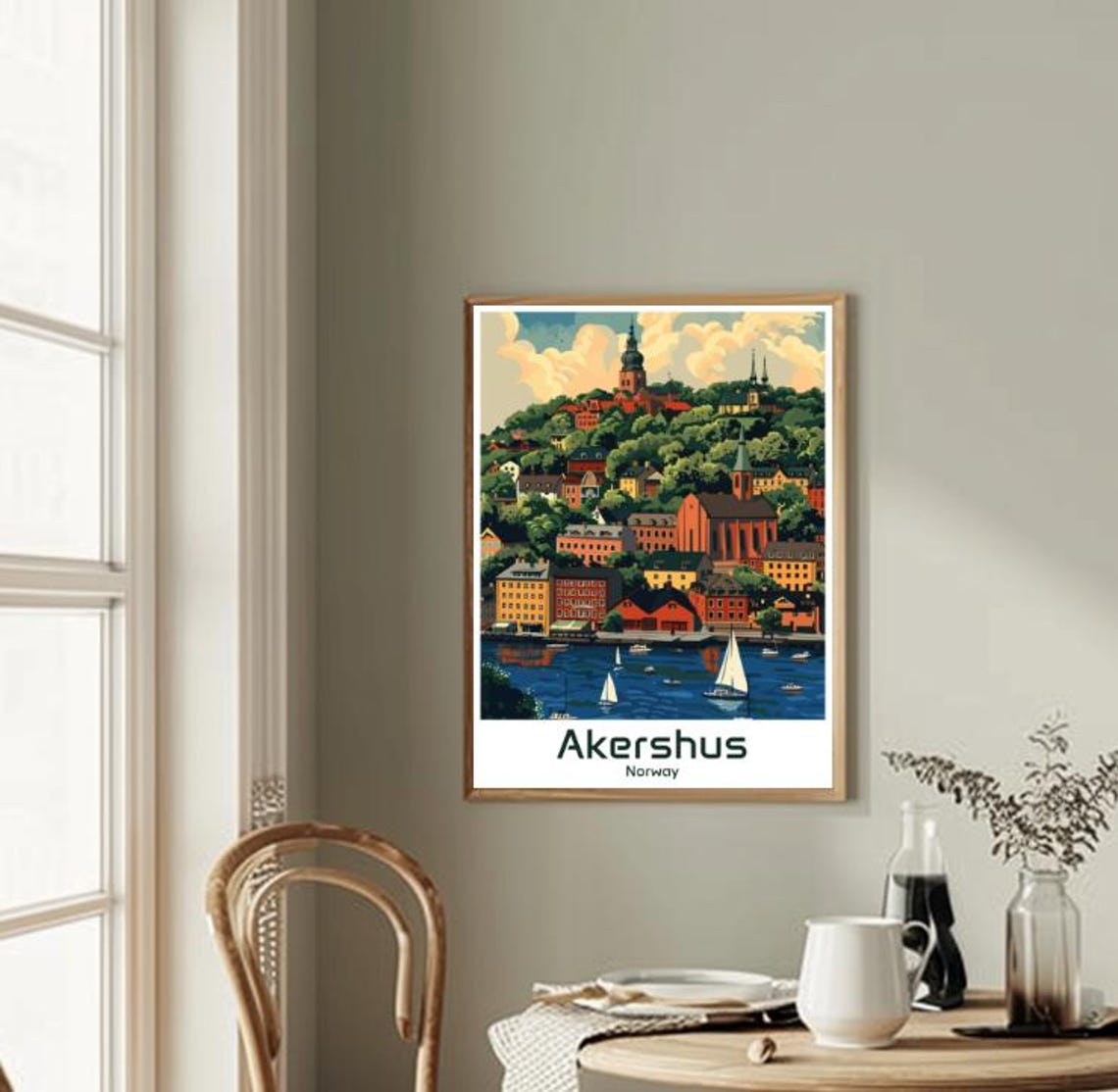 Akershus Festning Oslo Hillside Town Sailboats Fjord View Poster - Image 2
