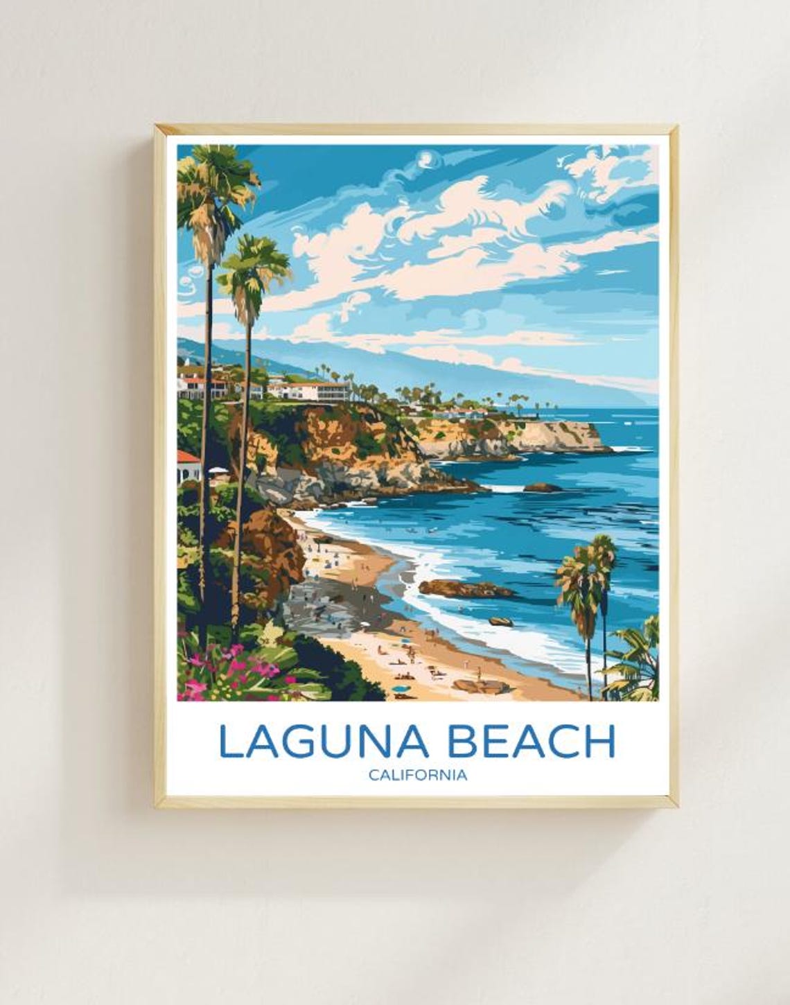 Laguna Beach California Cove With Palms And Cliffs Travel Poster