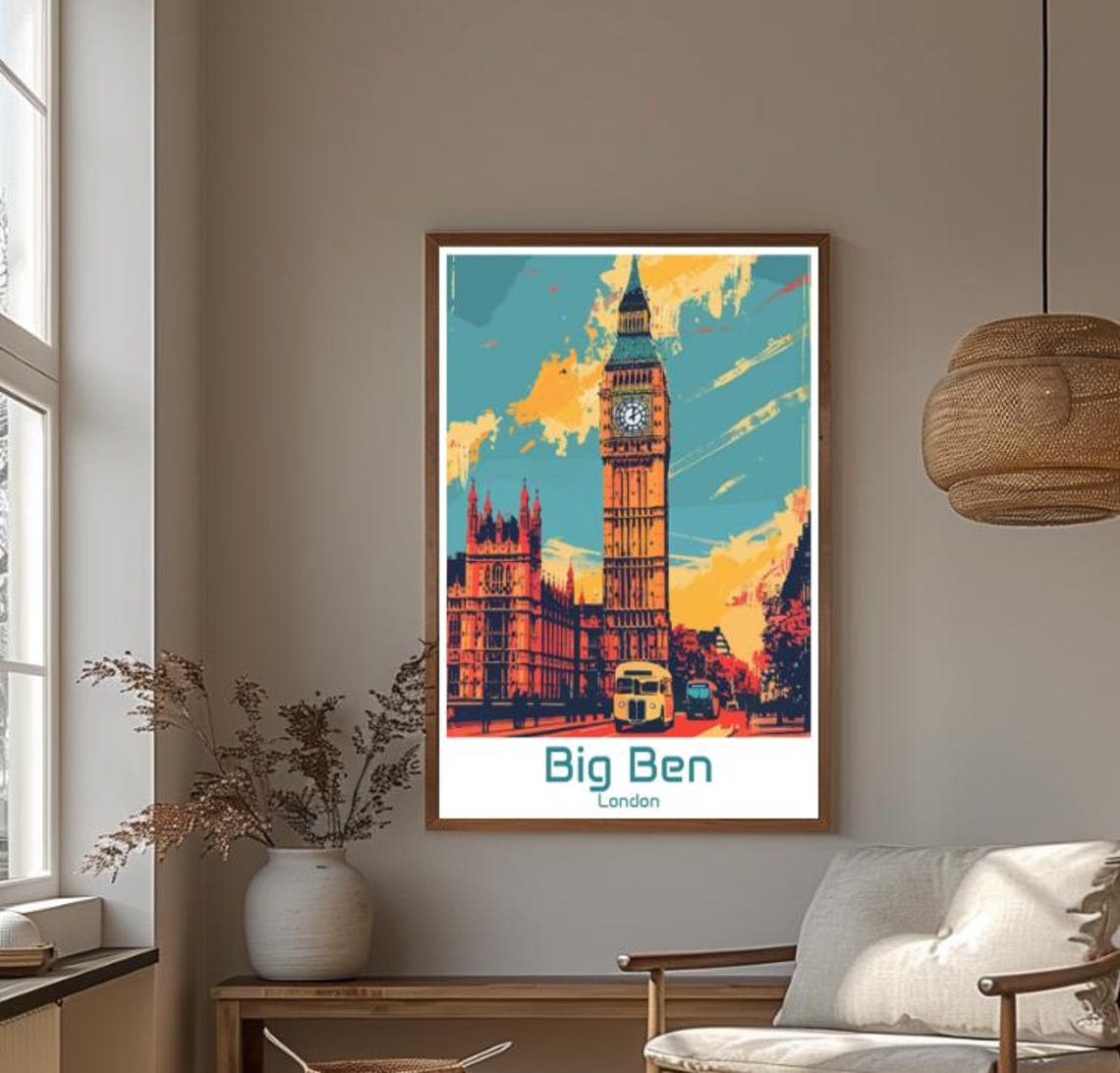 Big Ben London Pop Art Clock Tower Colorful Sunset Travel Poster - Image 4