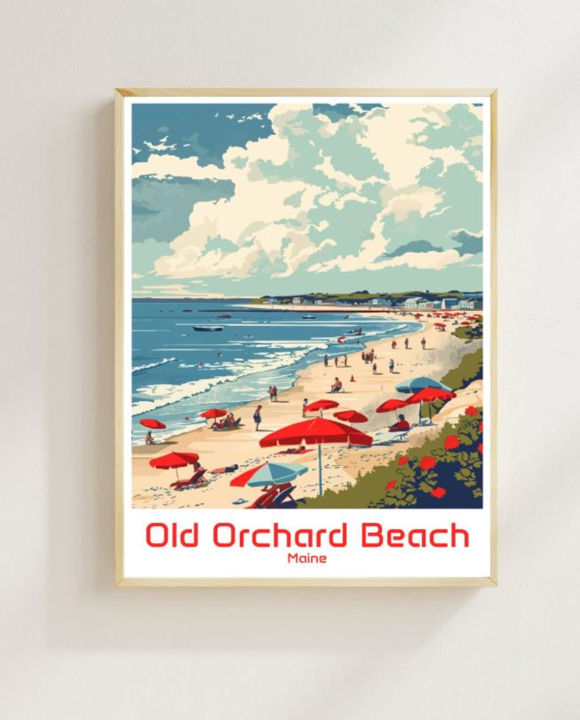 Old Orchard Beach Maine Vintage Beach Umbrellas Travel Poster