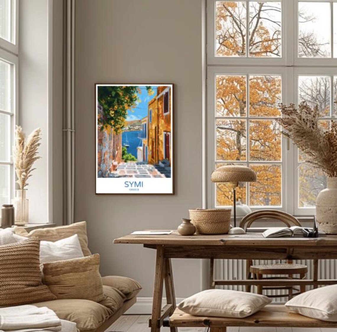 Symi Greece Stone Alley Bougainvillea Sailboat Harbor View Poster - Image 4