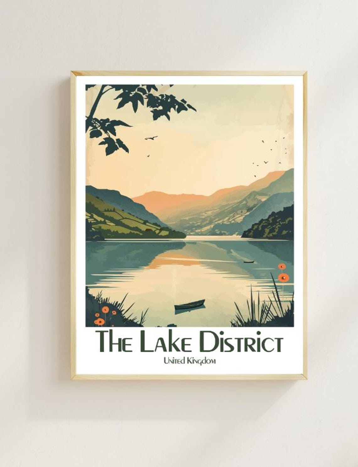 The Lake District United Kingdom Travel Poster Vintage Landscape Wall Art Scenic Mountain And Lake Print Nature Decor Uk Travel Gift