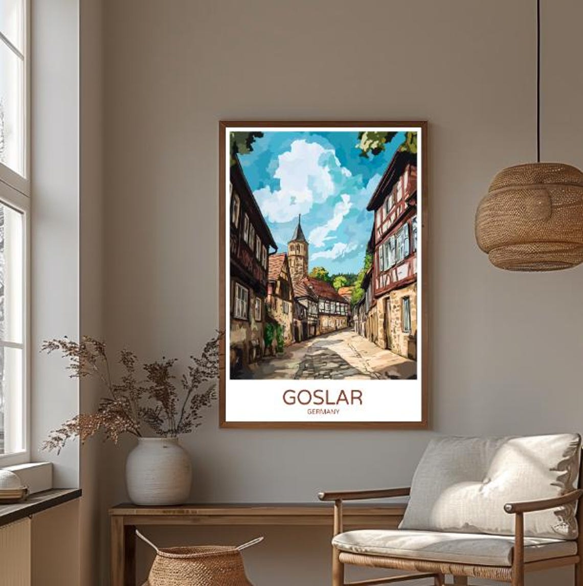 Goslar Germany Travel Poster Historic Half Timbered Street Scene - Image 3